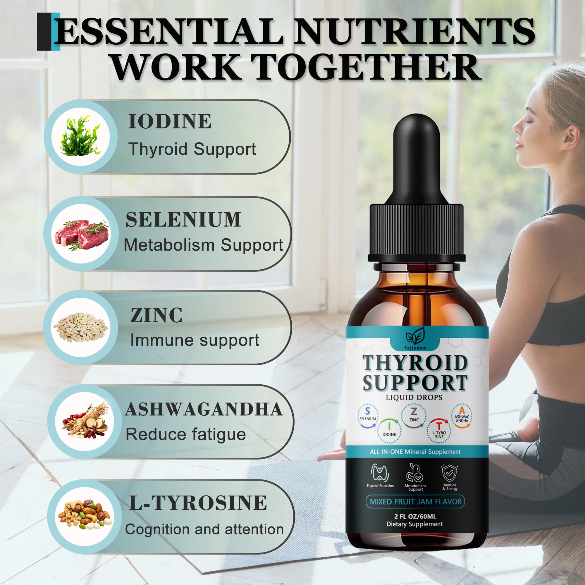 Fzjjyana Thyroid Support Drops bottle with dropper