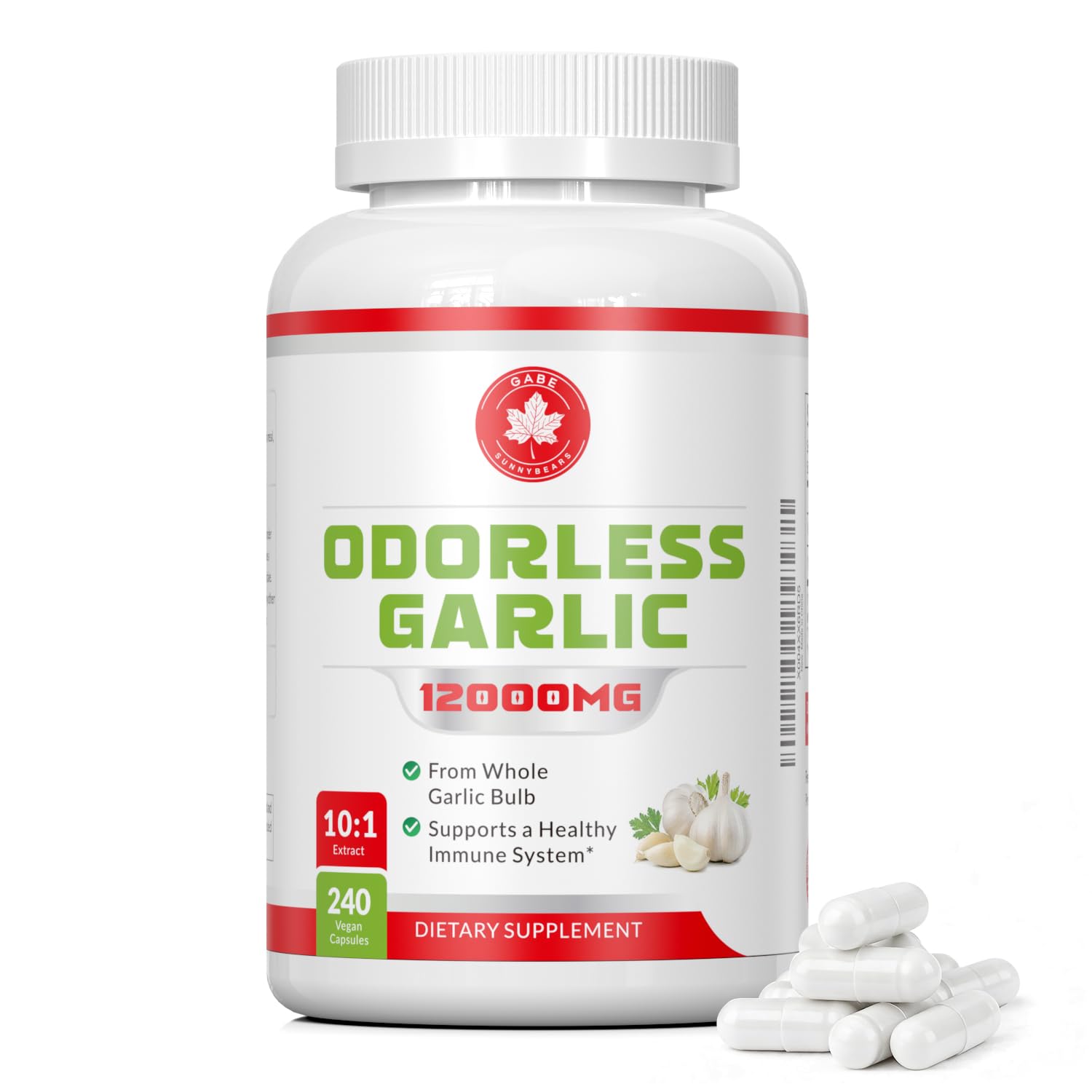 GABE SUNNYBEARS Garlic Supplement 240 Vegan Capsules front view