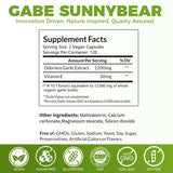 GABE SUNNYBEARS Garlic Supplement bottle with a measuring cup