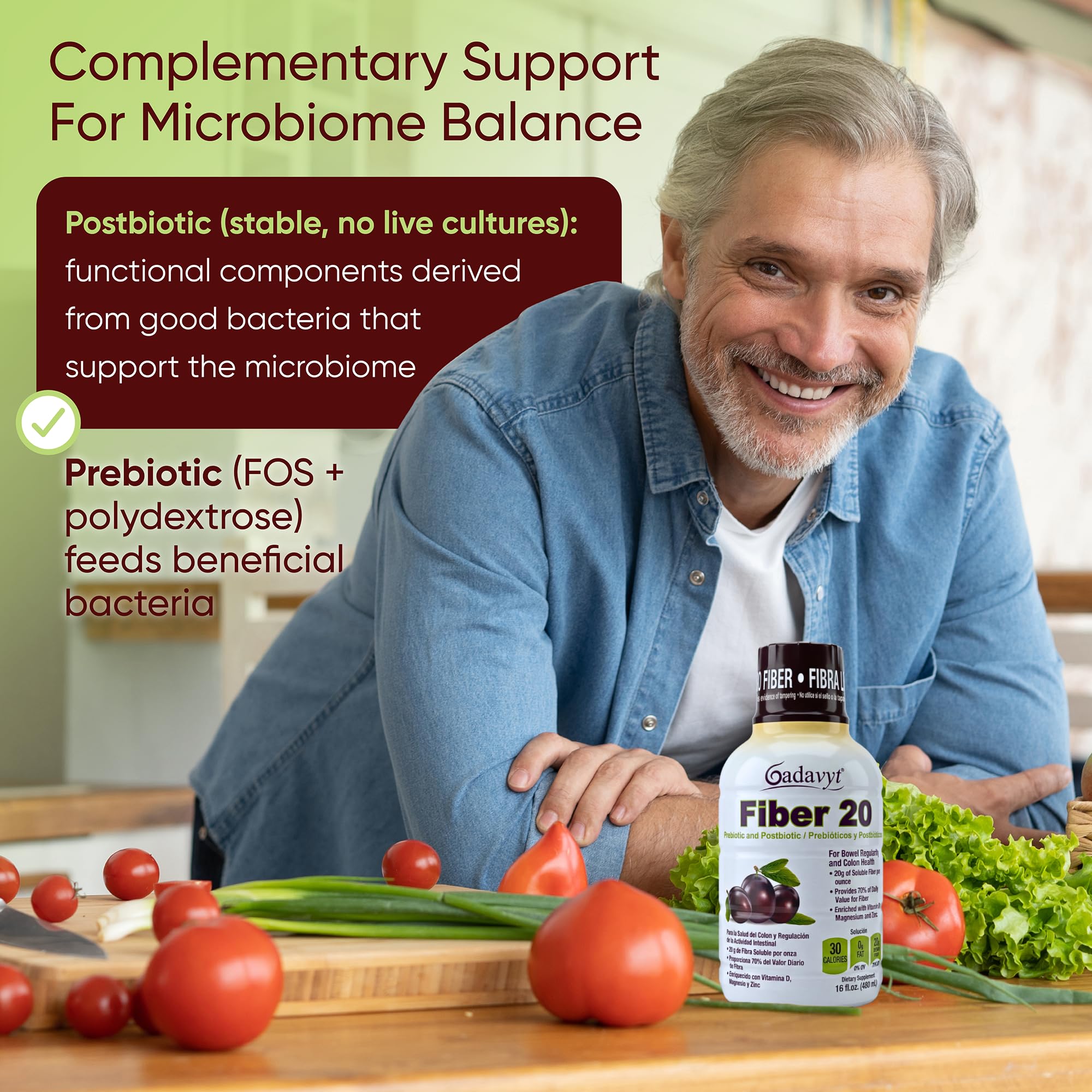 GADAVYT Liquid Fiber Supplement displayed with measuring cup