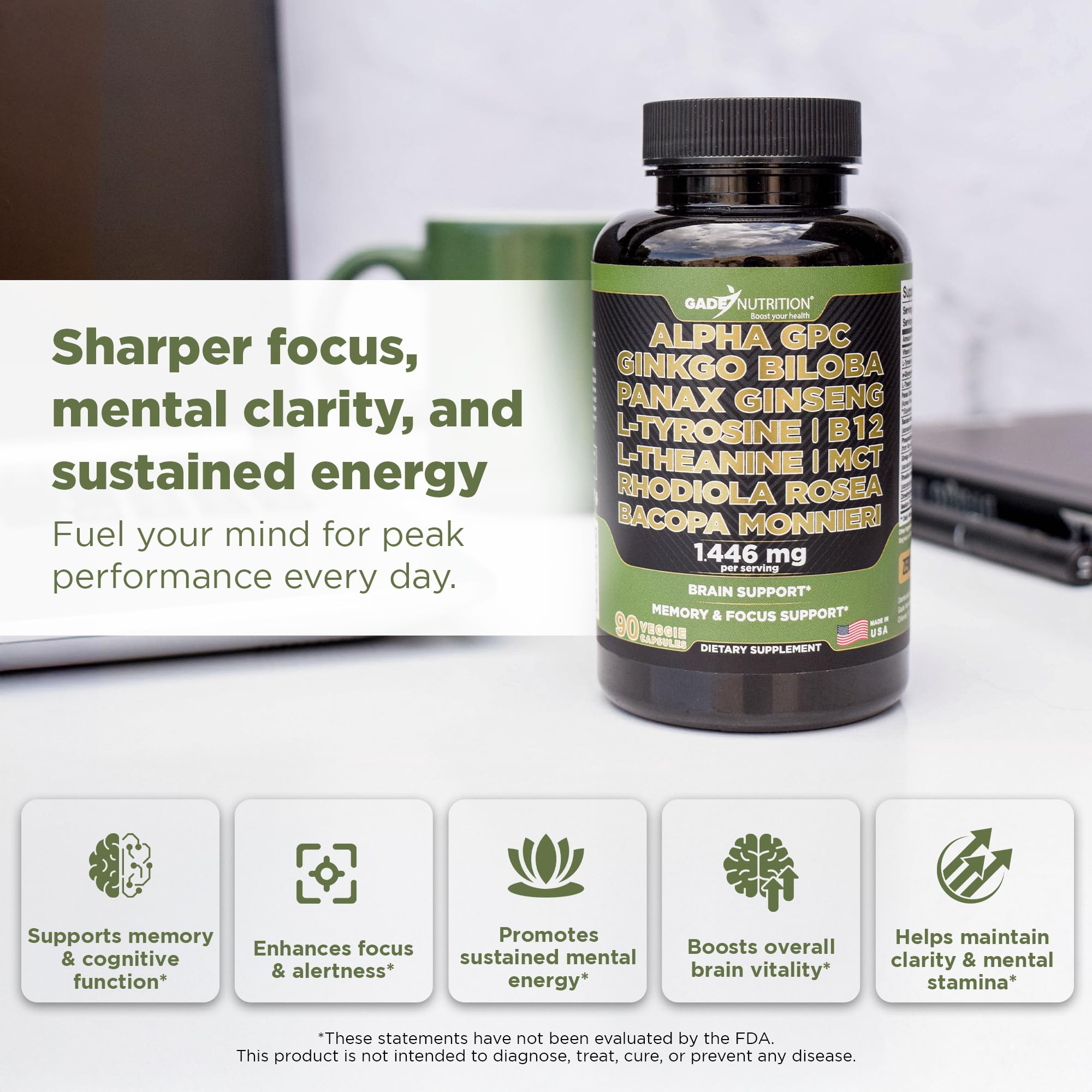 GADE NUTRITION Alpha-GPC Capsules side view