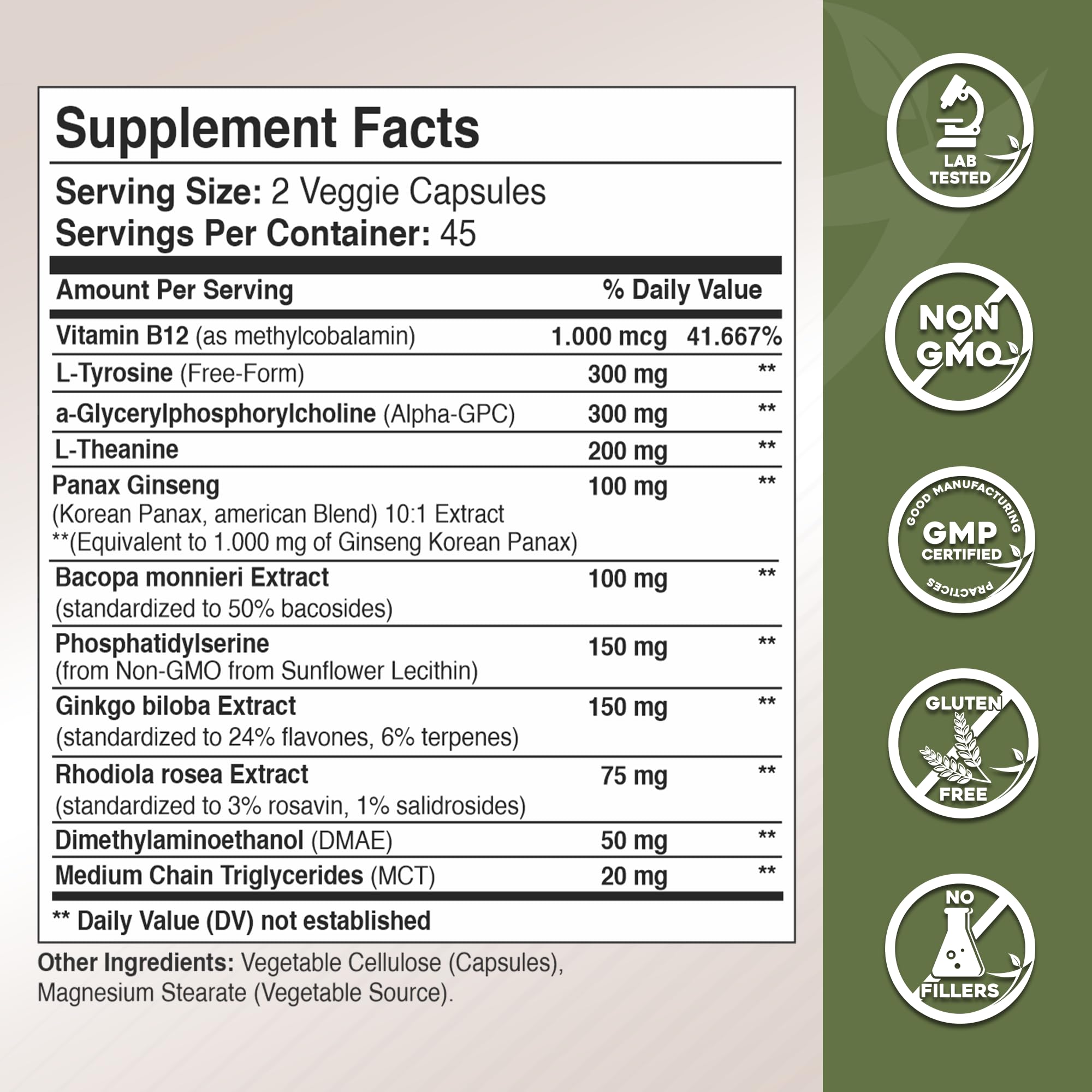 GADE NUTRITION Alpha-GPC Capsules with ingredients