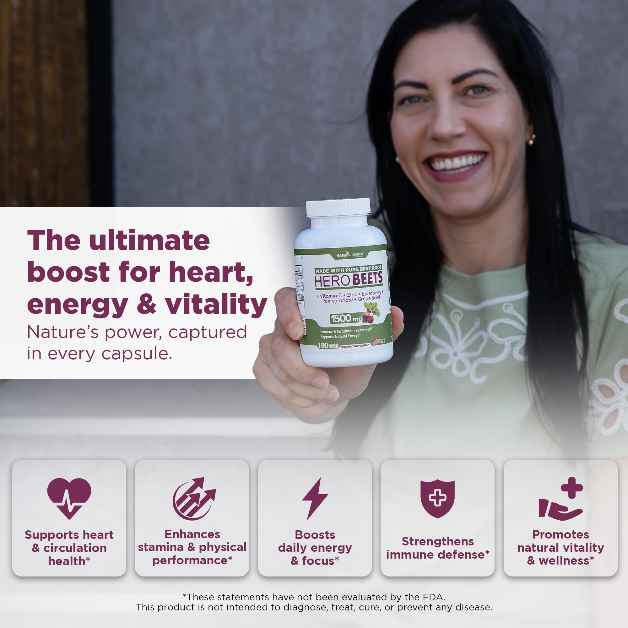 GADE NUTRITION Hero Beets 1500mg capsules side view
