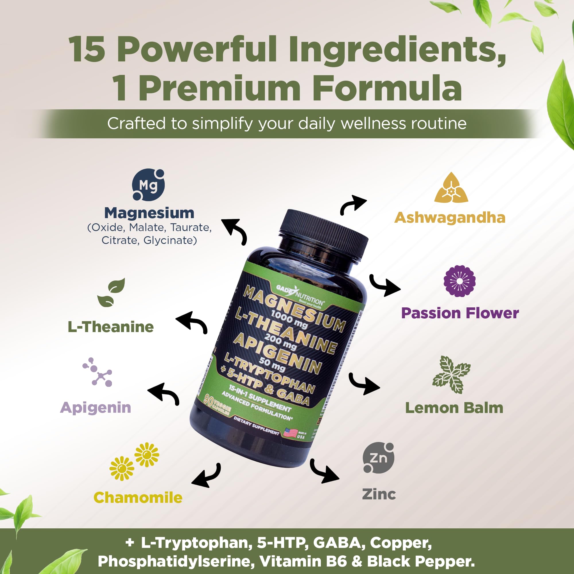GADE NUTRITION Magnesium 1000 mg Complex back view with ingredient list