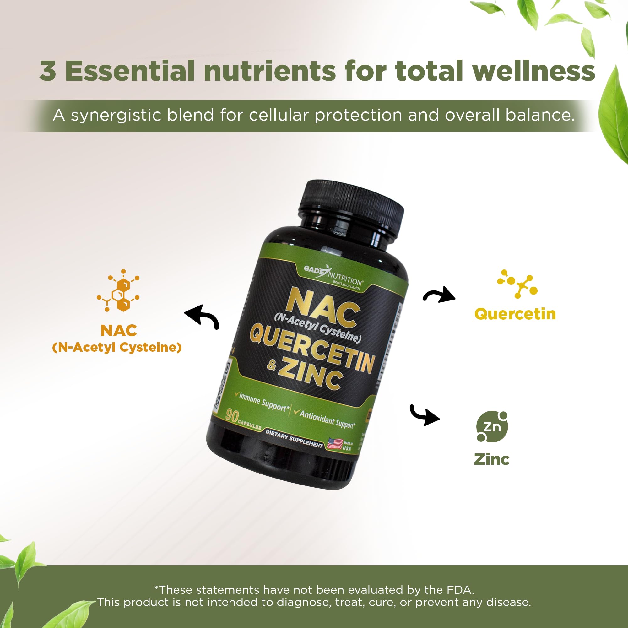 GADE NUTRITION NAC Quercetin Zinc Supplement capsule close-up