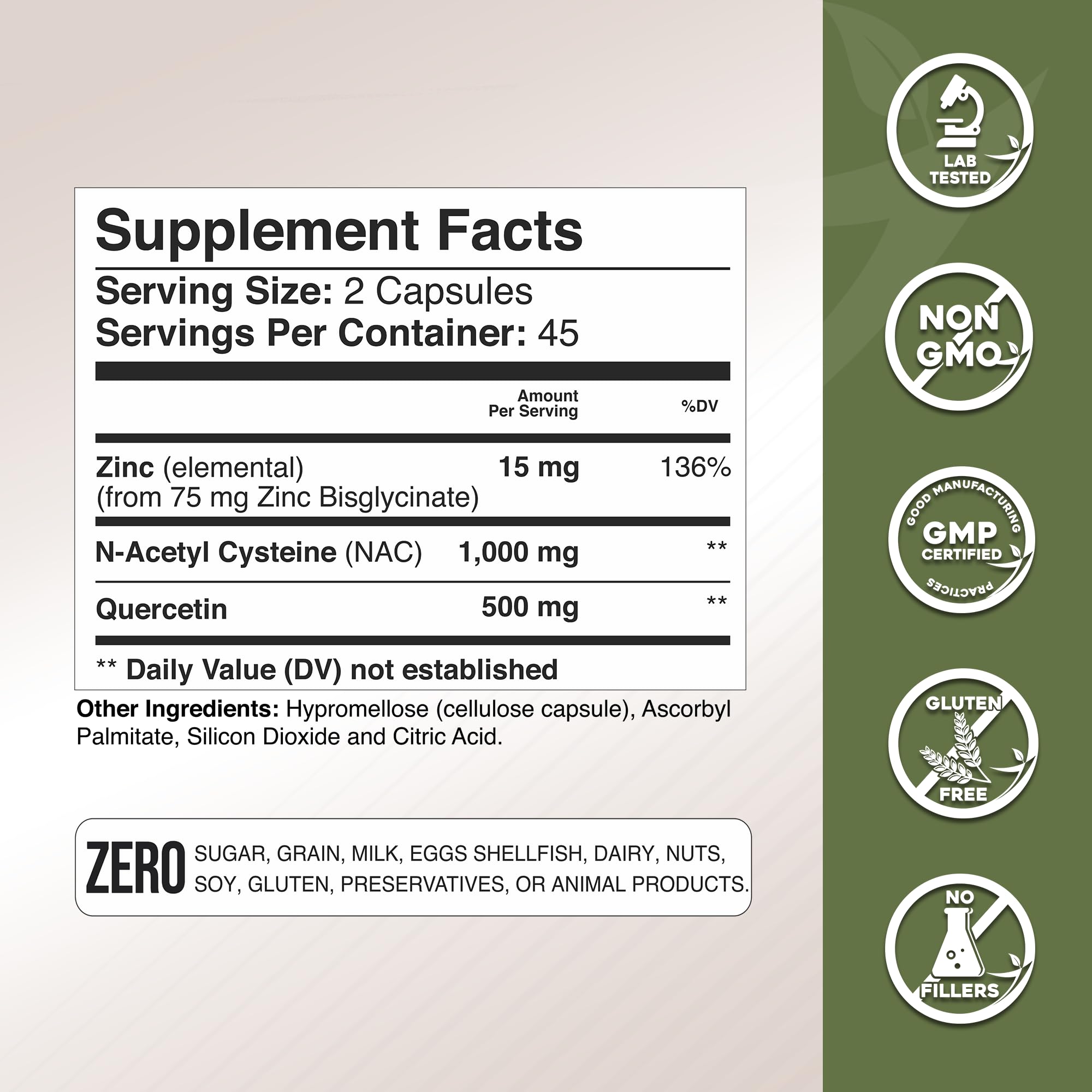 GADE NUTRITION NAC Quercetin Zinc Supplement packaging