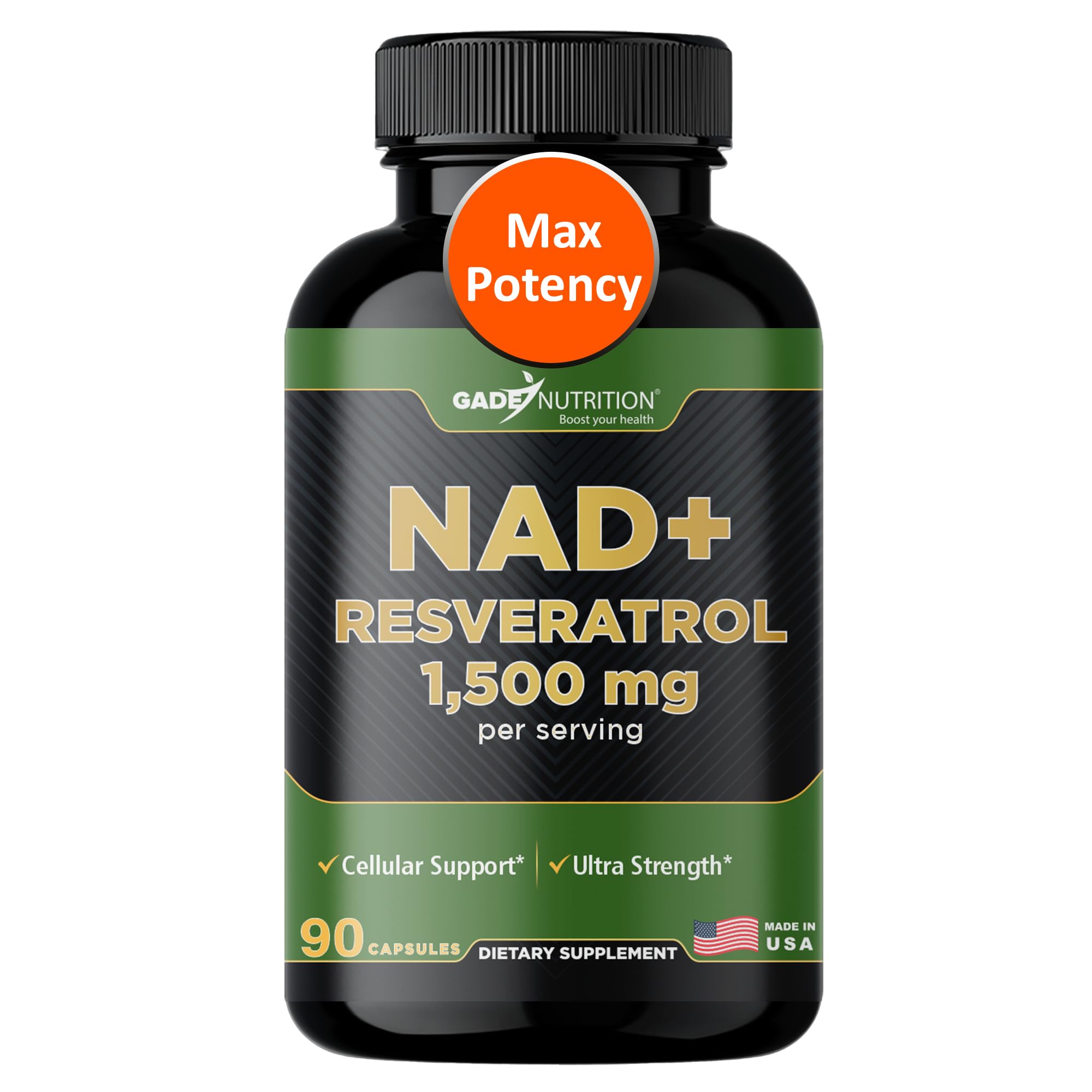 GADE NUTRITION NAD+ with Resveratrol supplement front view