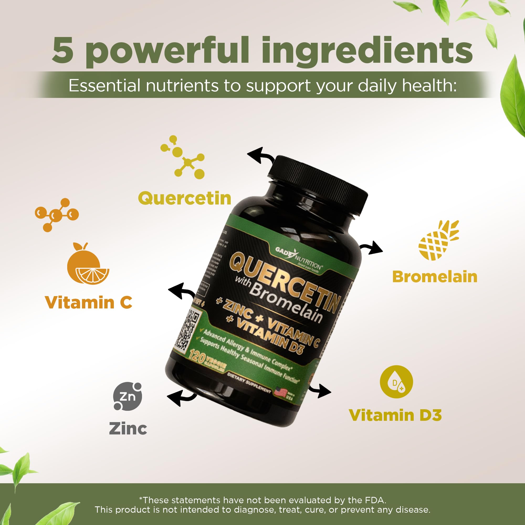 GADE NUTRITION Quercetin Supplement 500mg bottle with label