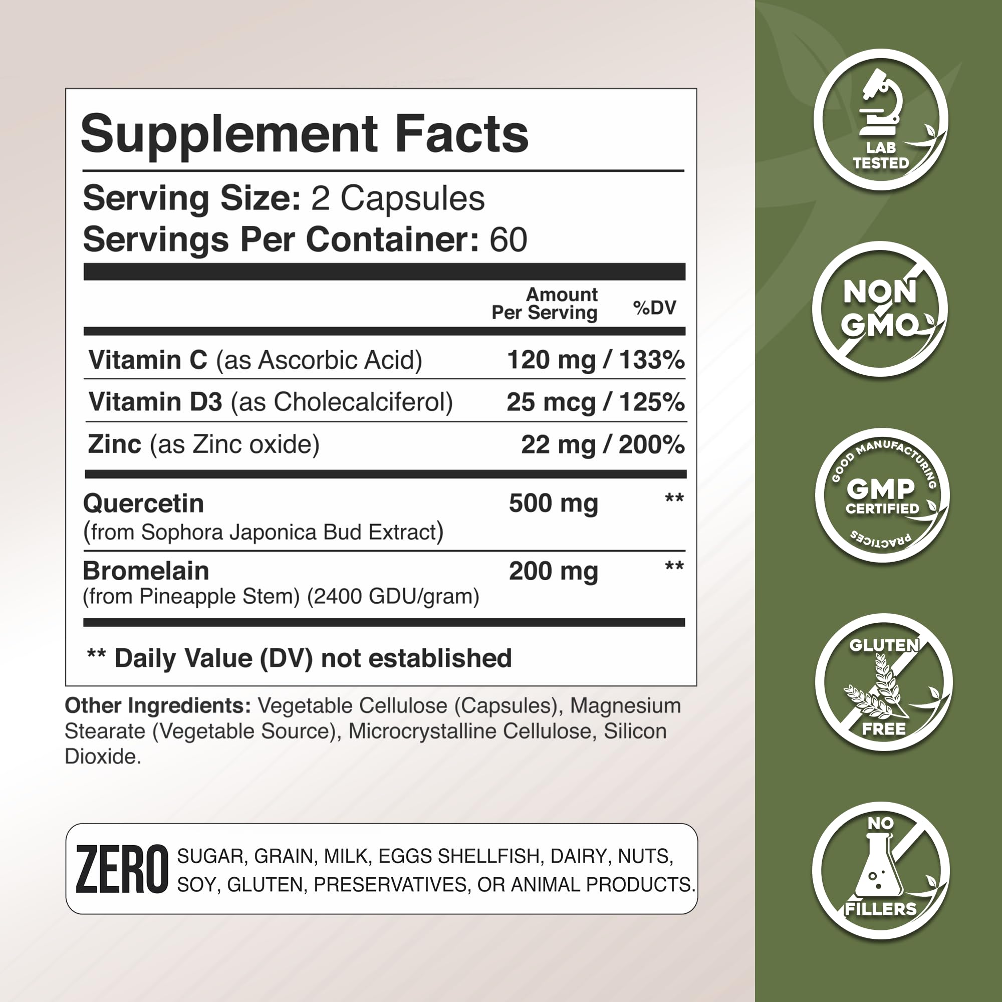 GADE NUTRITION Quercetin Supplement 500mg capsules on table