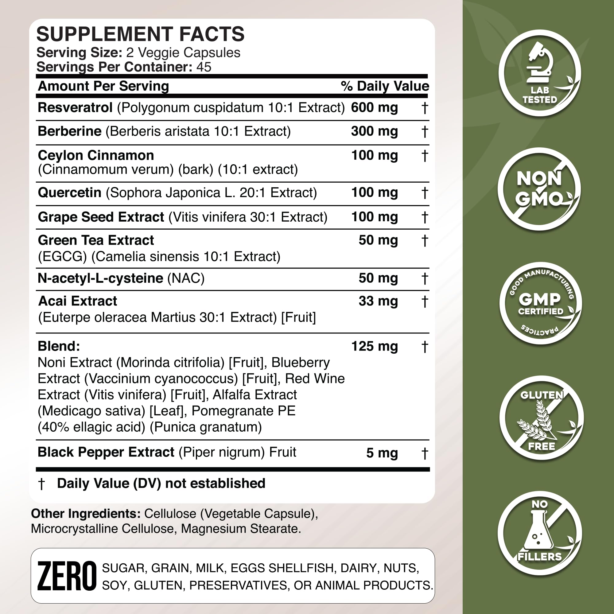 GADE NUTRITION Resveratrol Supplement 87g ingredients list