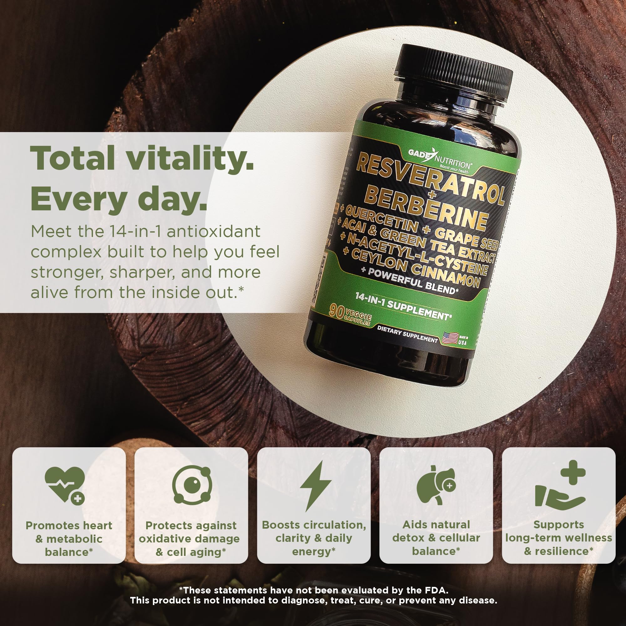 GADE NUTRITION Resveratrol Supplement 87g side view