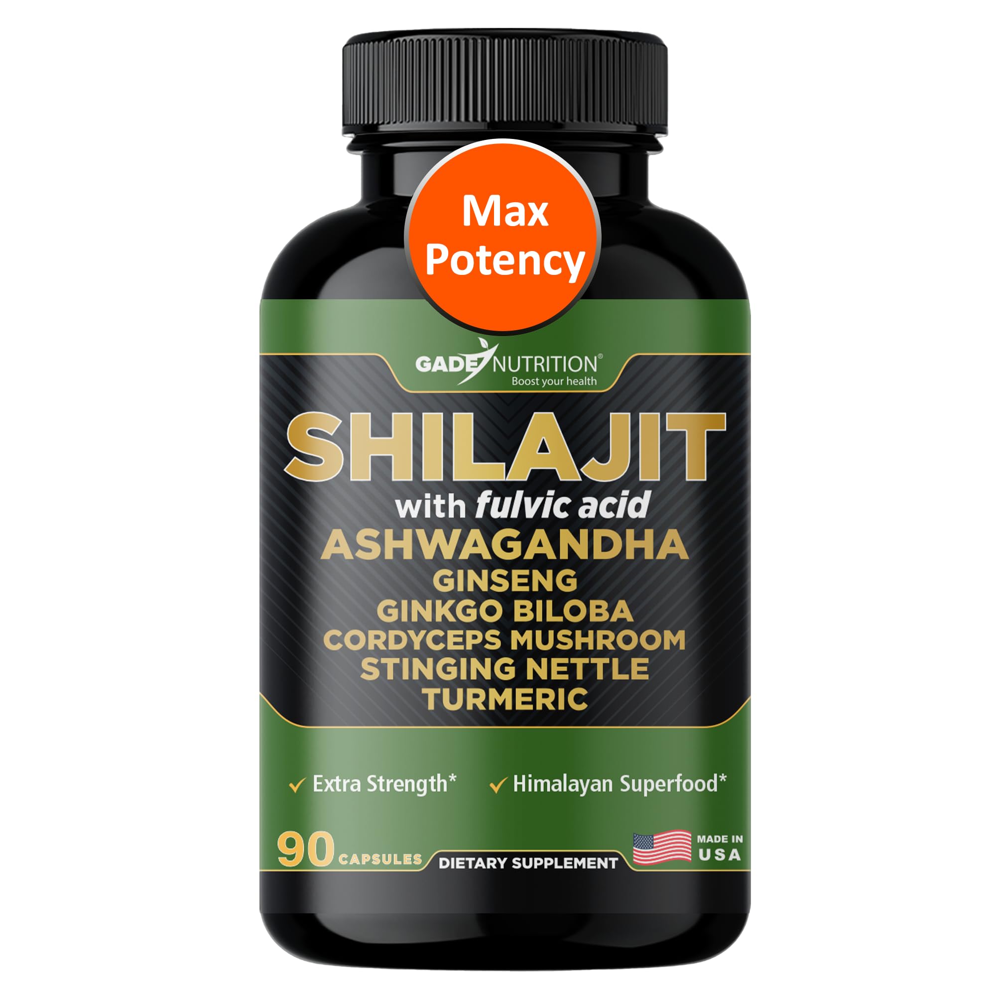 GADE NUTRITION support YOUR HEALTH Shilajit with Ashwagandha Capsules front view