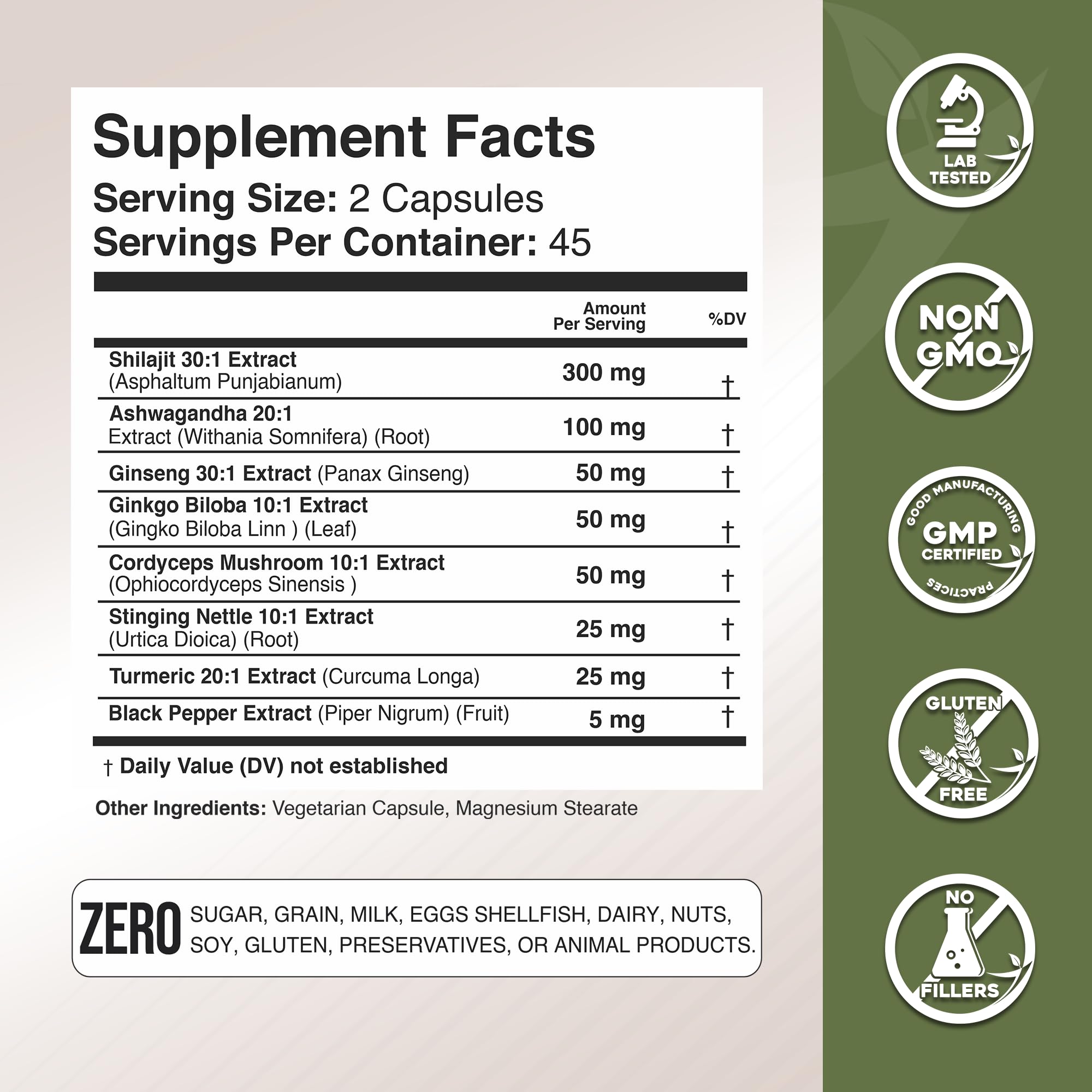 GADE NUTRITION support YOUR HEALTH Shilajit with Ashwagandha Capsules ingredients list