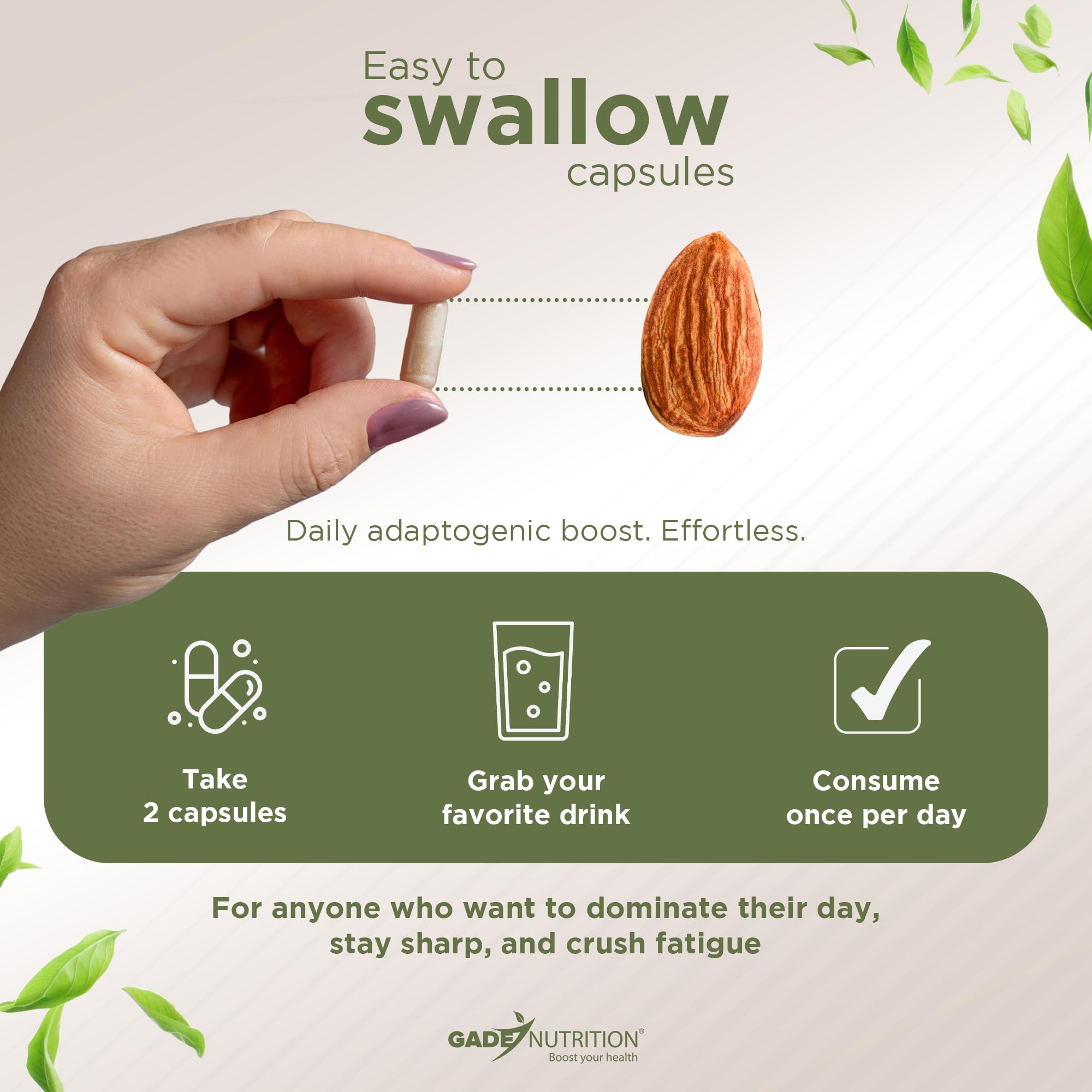 GADE NUTRITION support YOUR HEALTH Shilajit with Ashwagandha Capsules with a glass of water