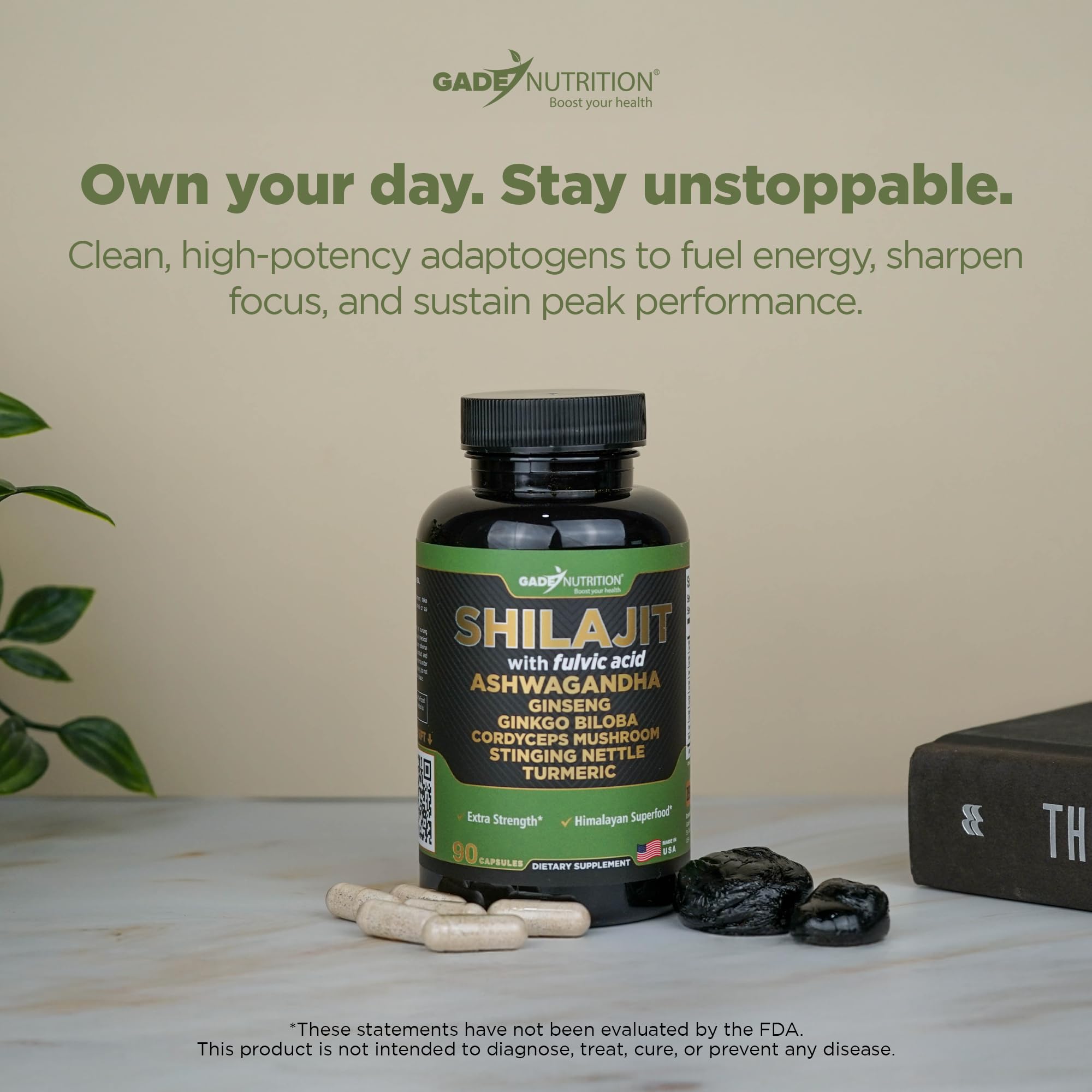 GADE NUTRITION support YOUR HEALTH Shilajit with Ashwagandha Capsules lifestyle scene