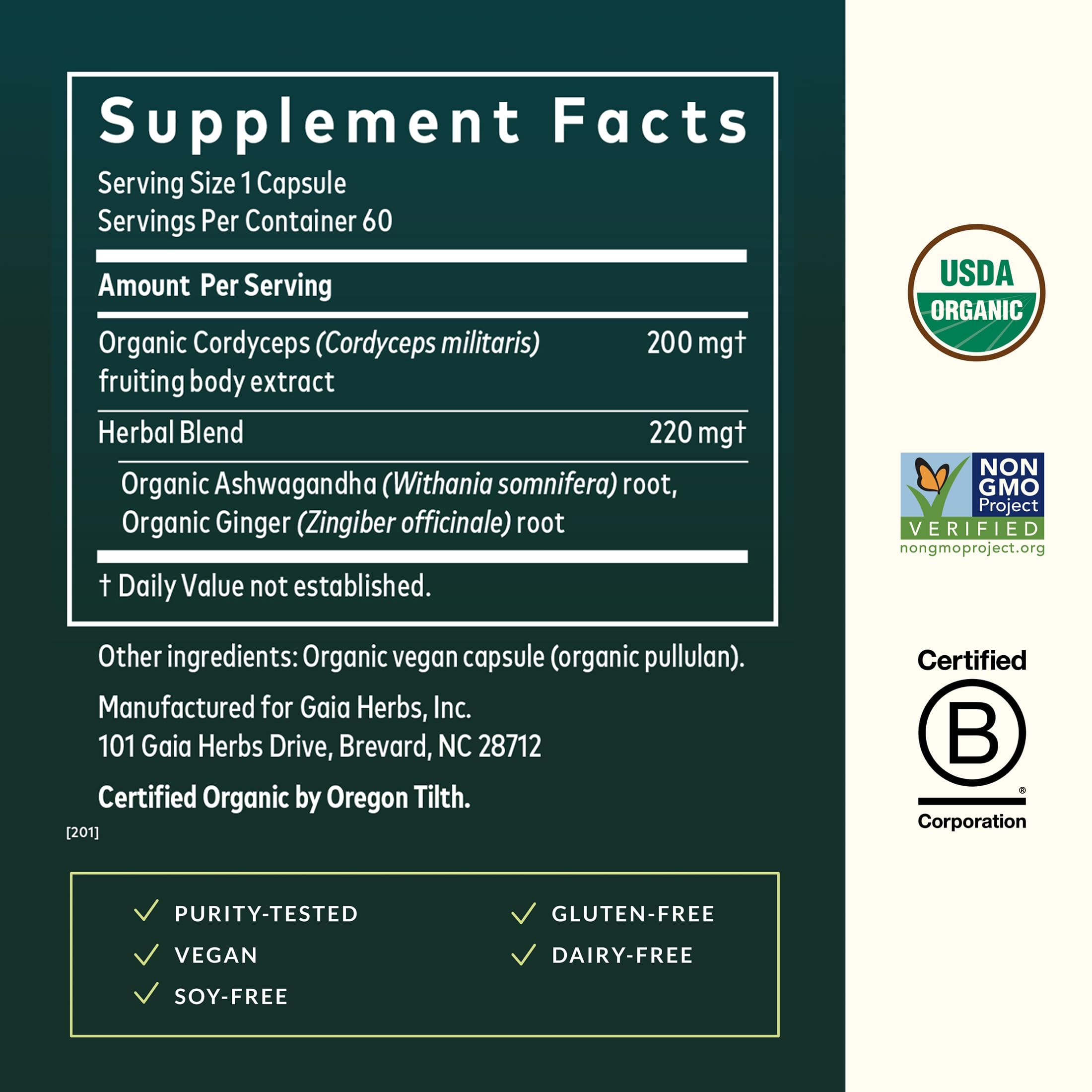 Gaia Herbs Adaptogen Performance 136g capsules in a clear bottle