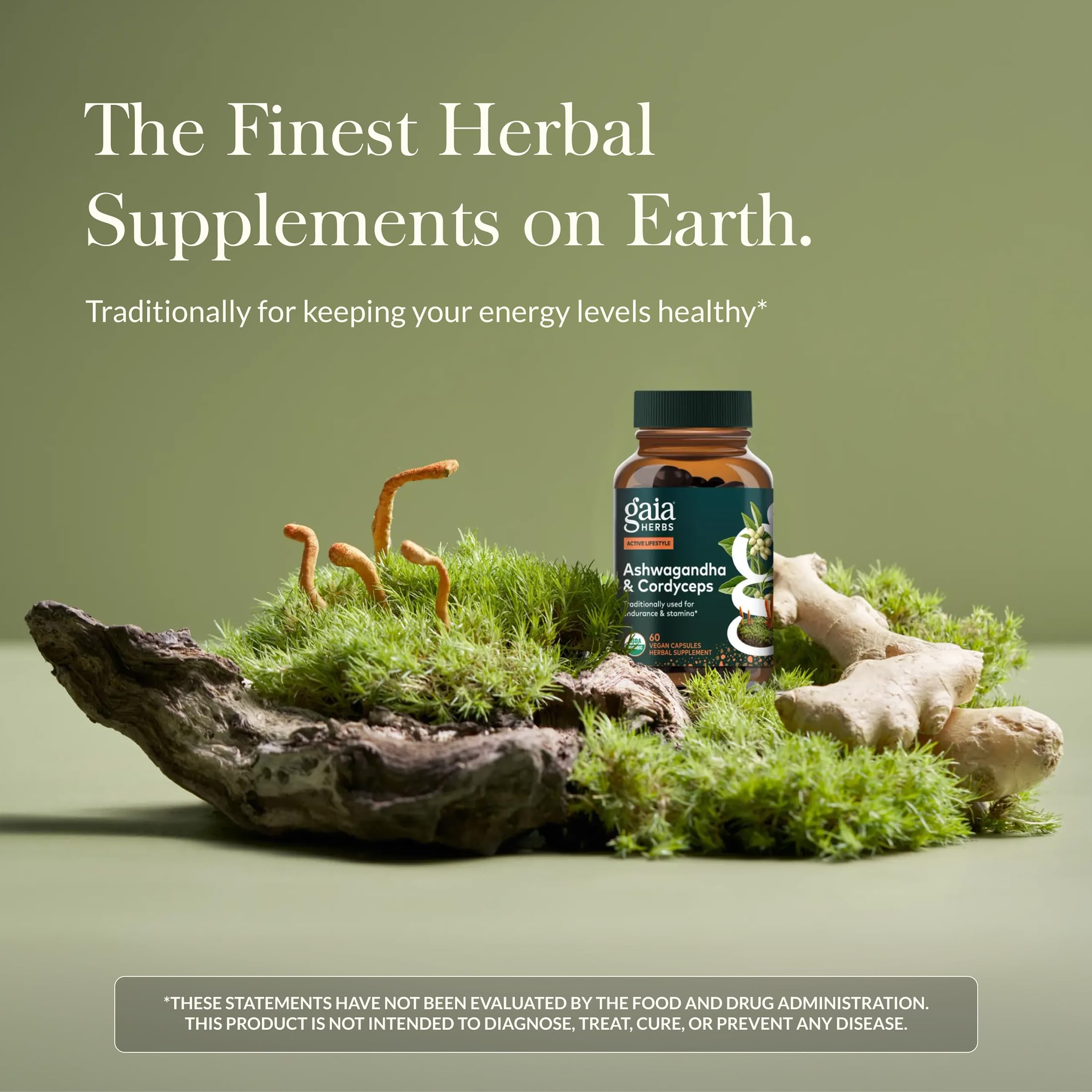 Gaia Herbs Adaptogen Performance 136g supplement bottle side view