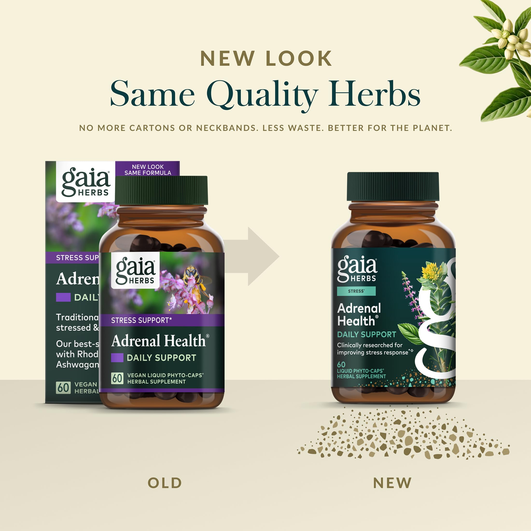 Gaia Herbs Adrenal Extracts 177g close-up of capsules