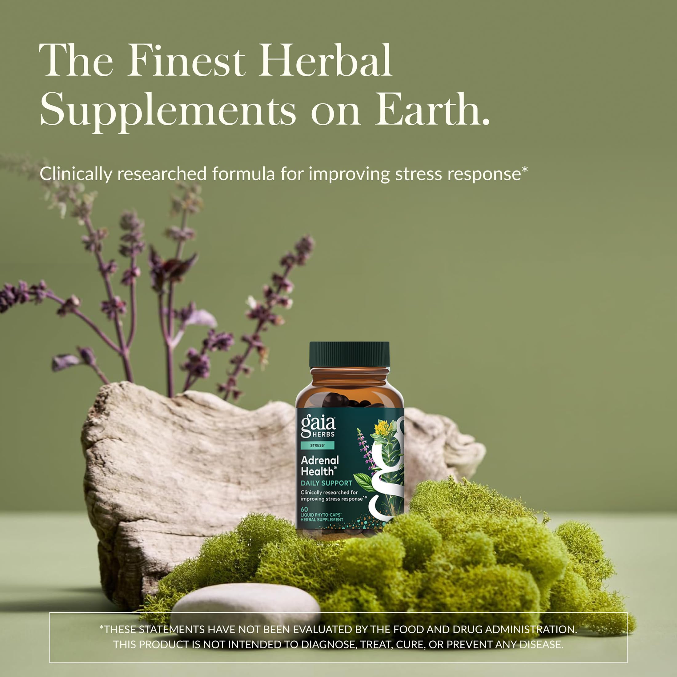Gaia Herbs Adrenal Extracts 177g side view showing ingredients