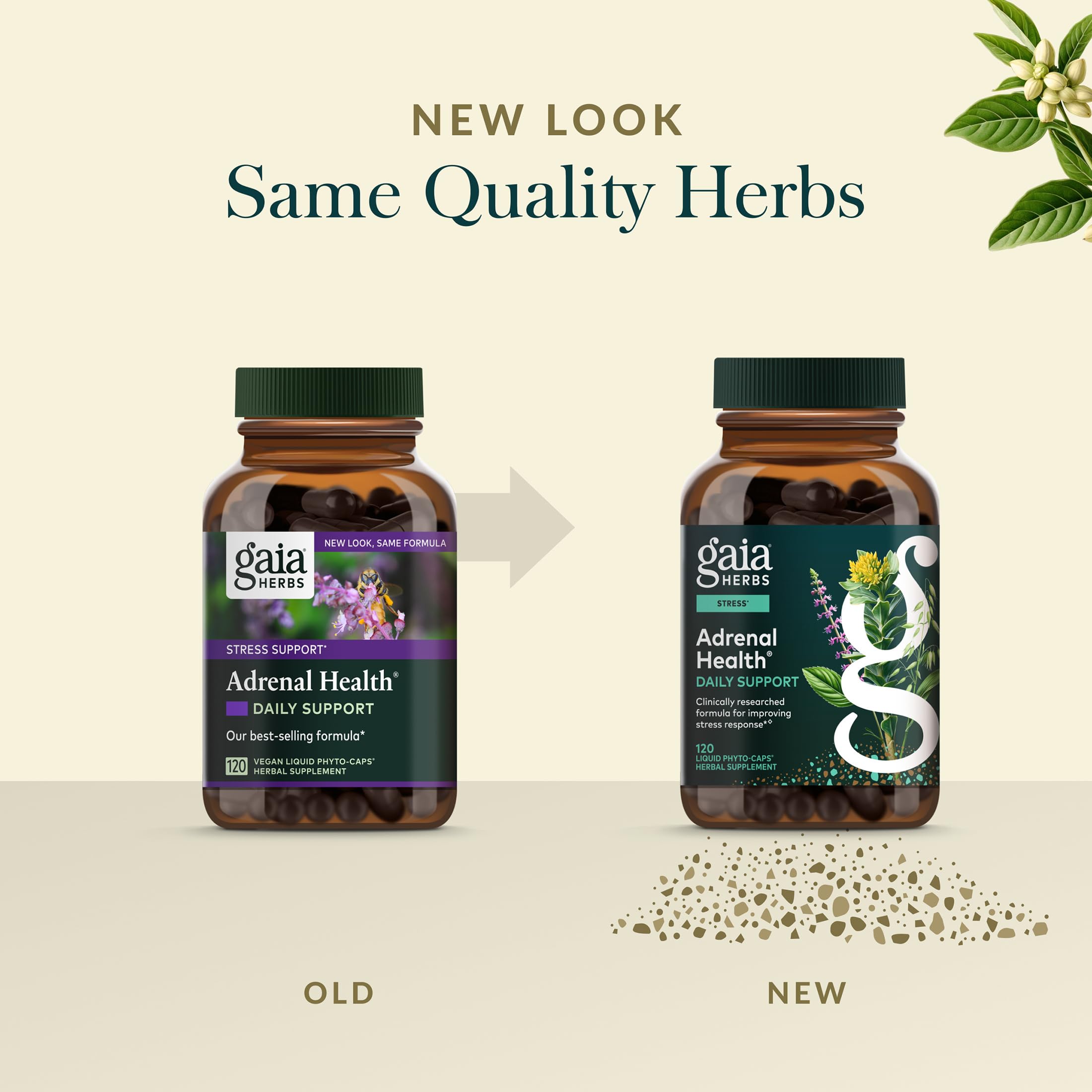 Gaia Herbs Adrenal Extracts bottle side view