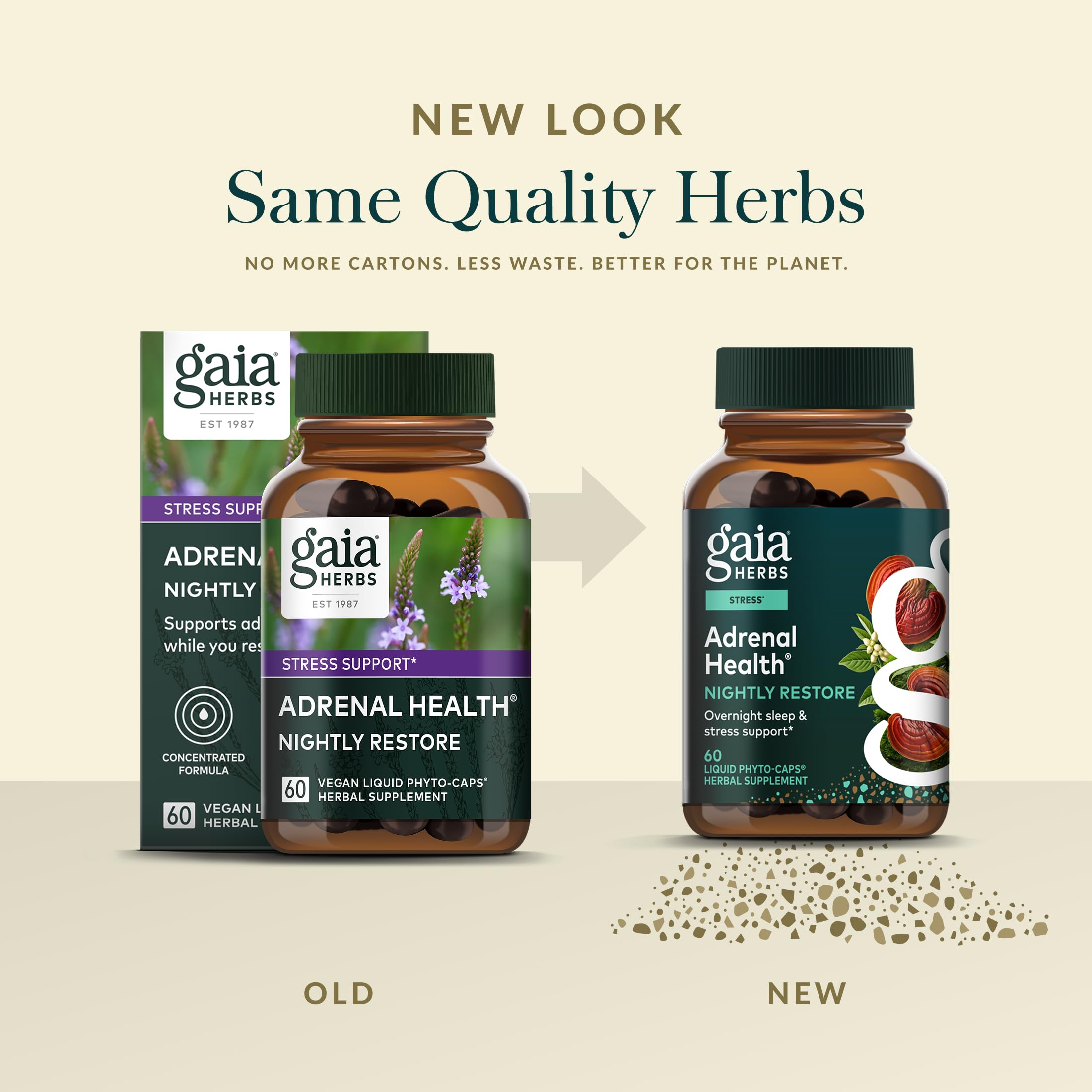 Gaia Herbs Adrenal Health Nightly Restore packaging details
