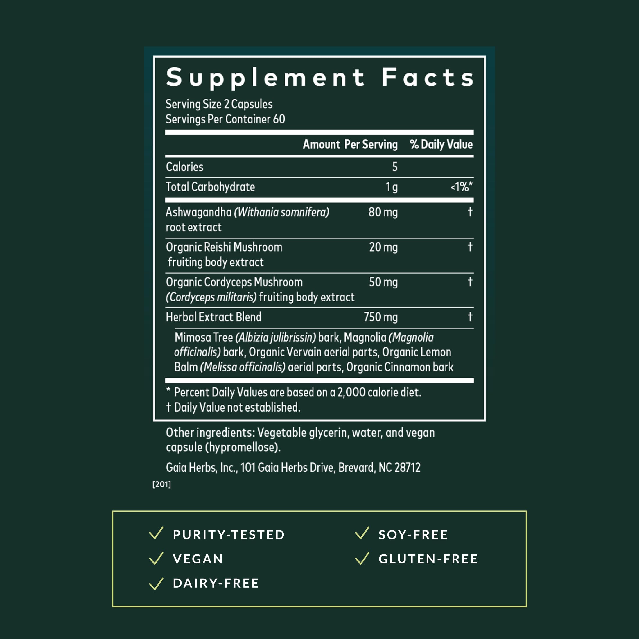 Gaia Herbs Adrenal Health Nightly Restore side view of packaging