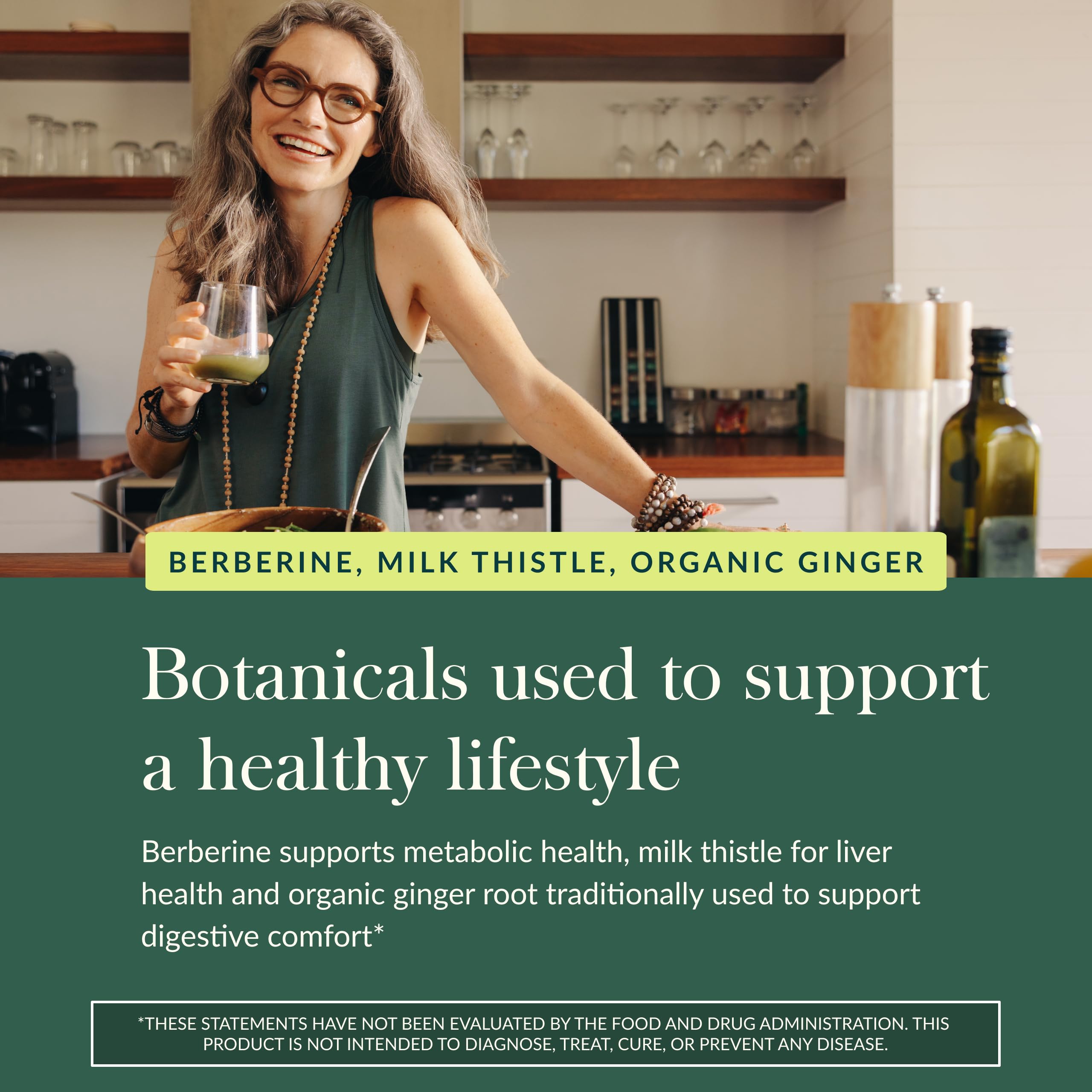 Gaia Herbs Berberine & Milk Thistle capsules on a wooden table