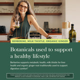 Gaia Herbs Berberine & Milk Thistle capsules on a wooden table