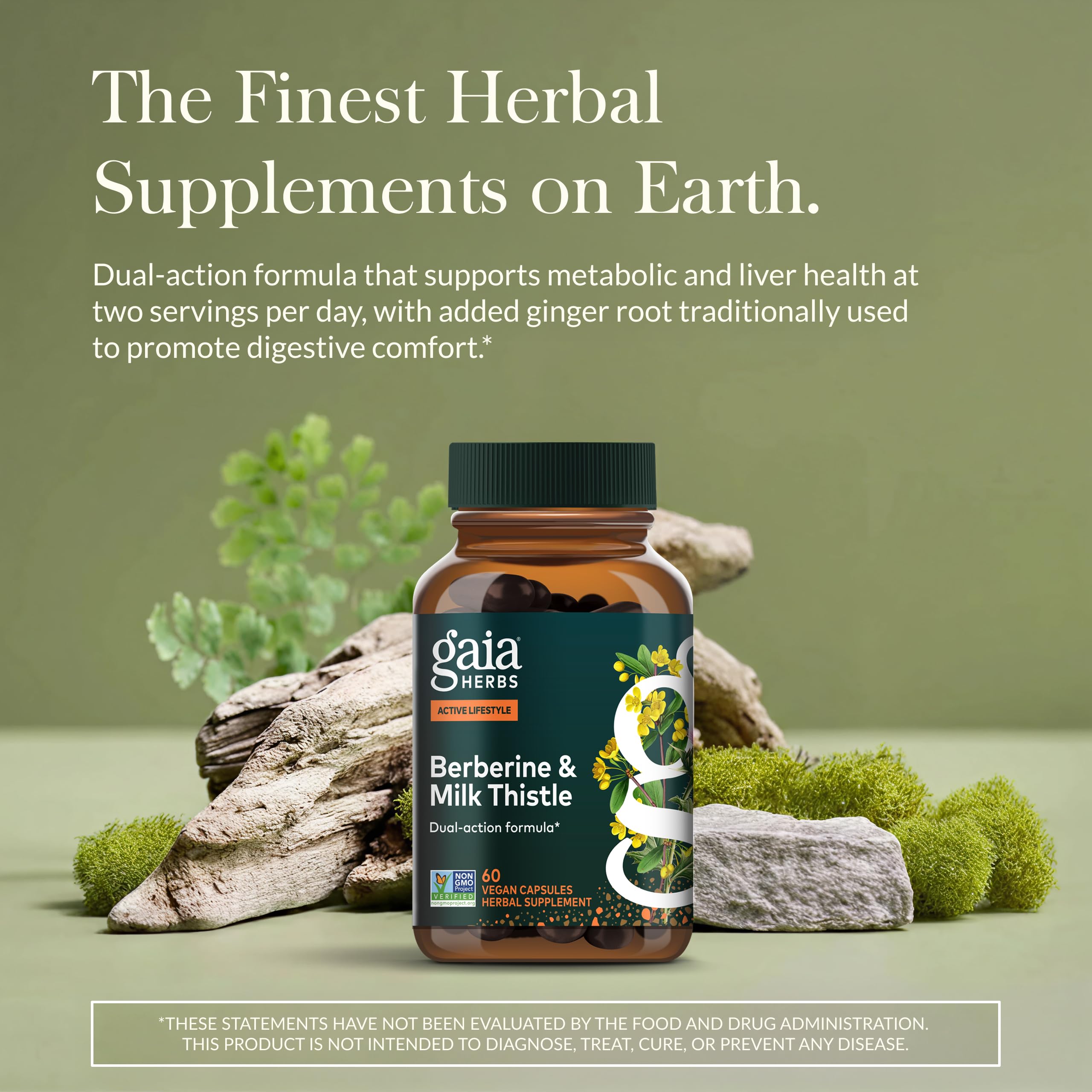 Gaia Herbs Berberine & Milk Thistle capsules side view