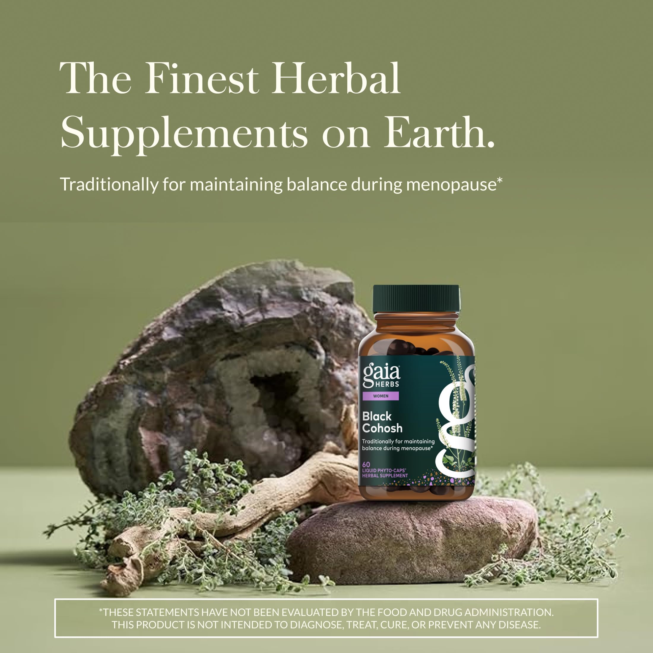 Gaia Herbs Black Cohosh 60 vegan capsules side view