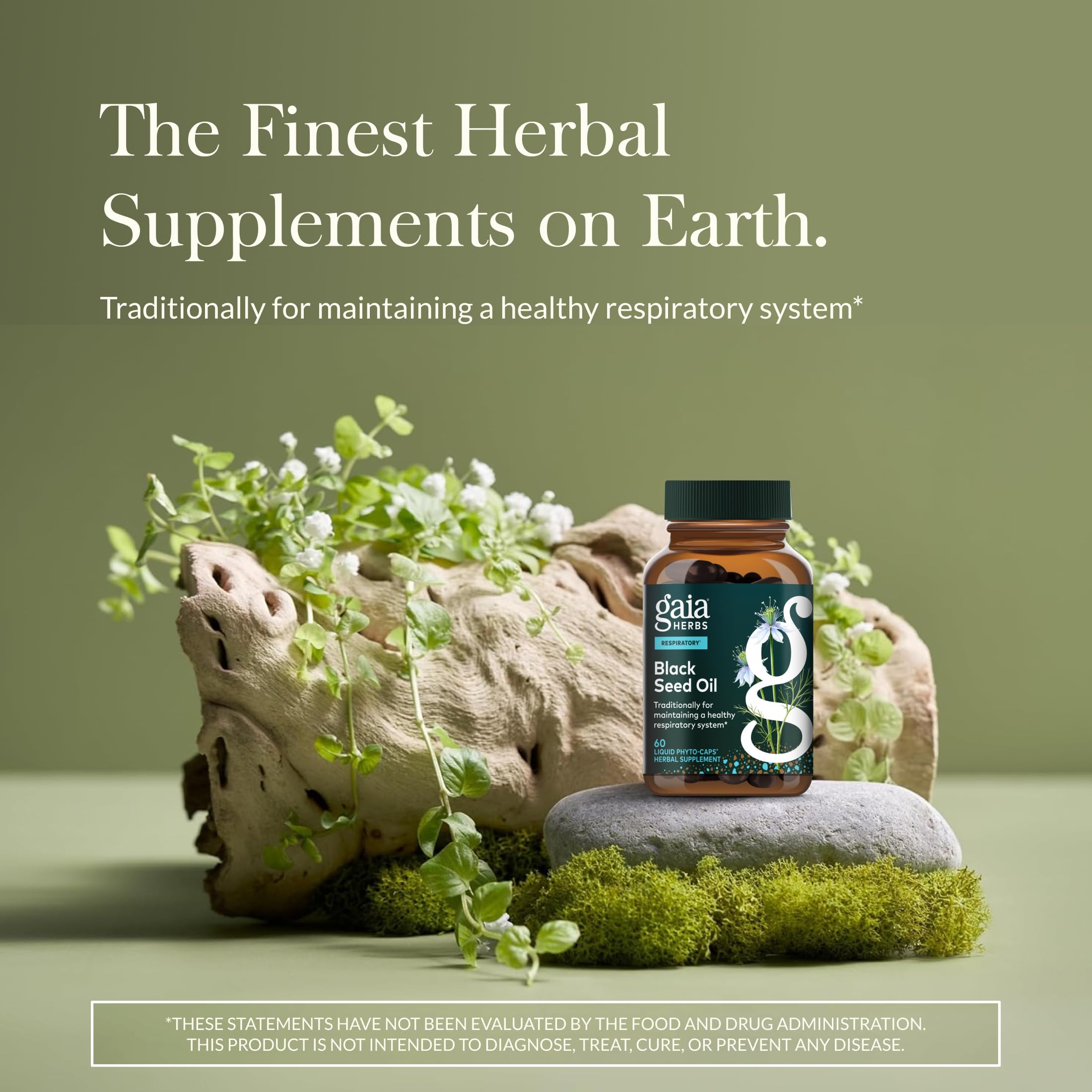 Gaia Herbs Black Seed Oil 400mg bottle side view