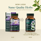 Gaia Herbs Calm A.S.A.P. supplement bottle with a measuring spoon
