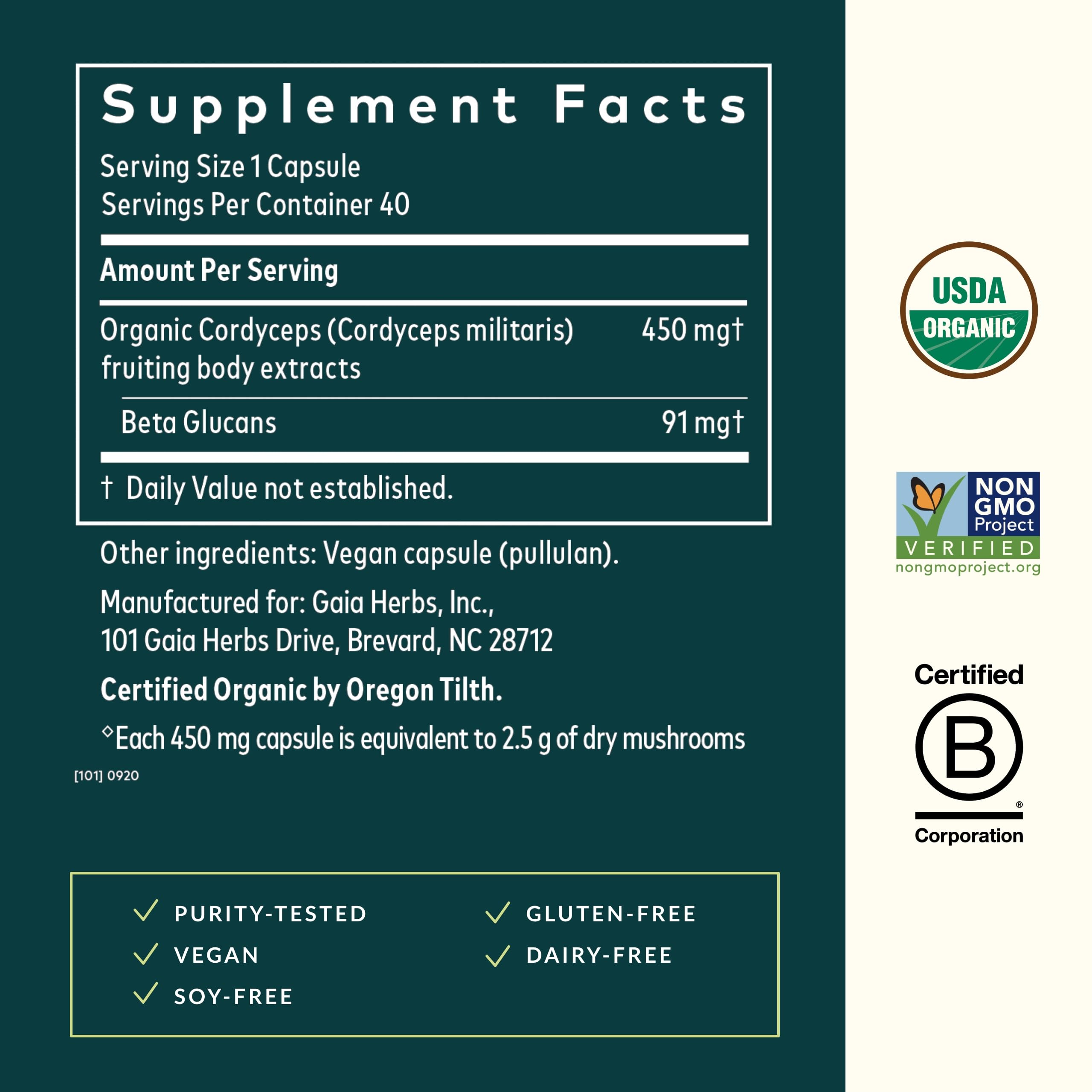 Gaia Herbs Cordyceps Mushroom Extract supplement capsule close-up