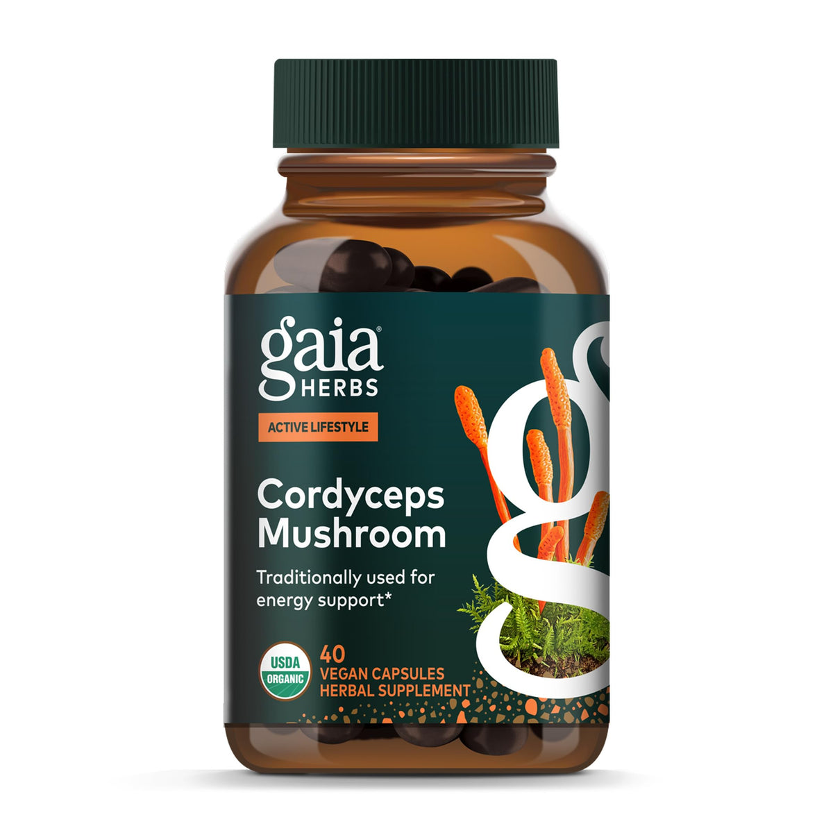 Gaia Herbs Cordyceps Mushroom Extract supplement front view