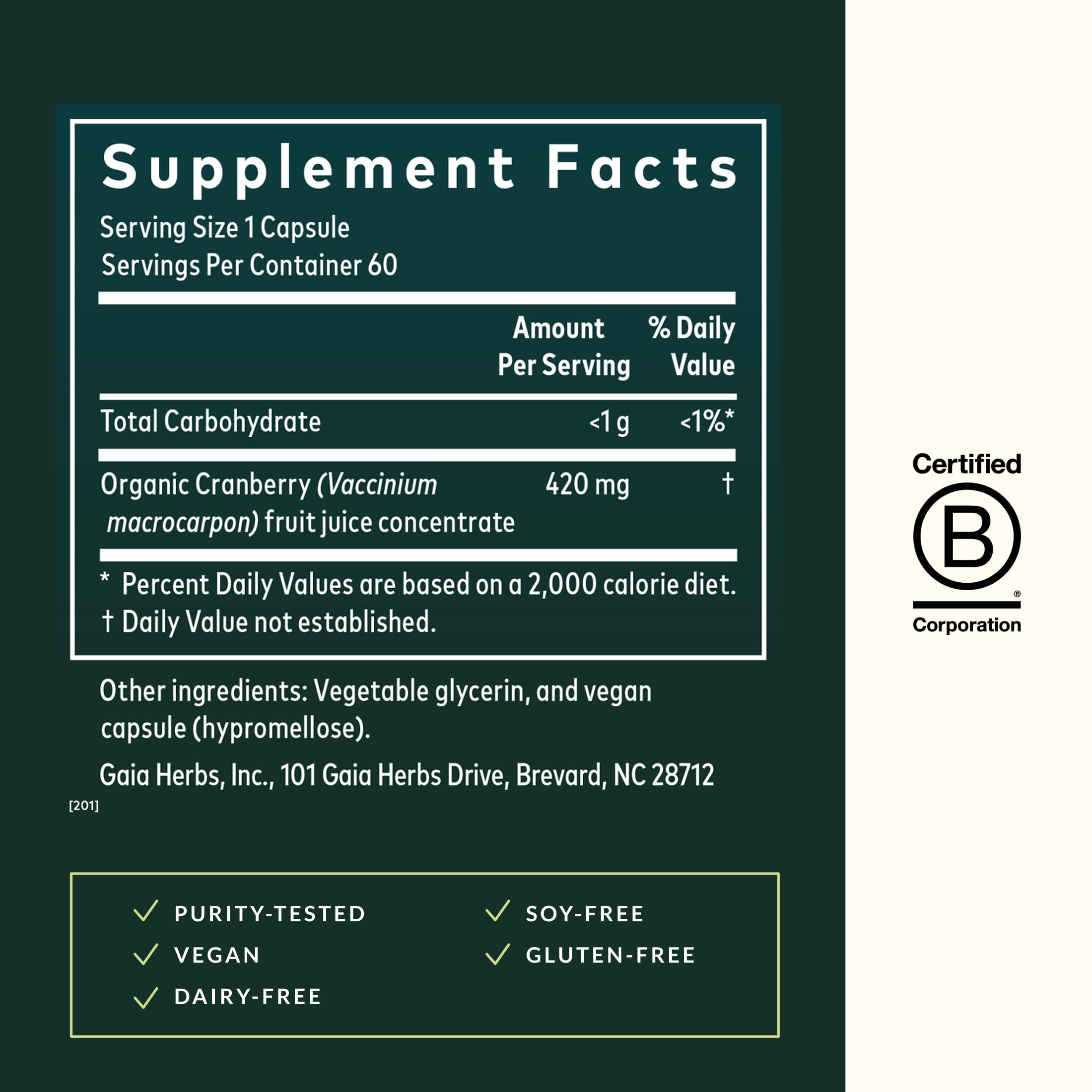 Gaia Herbs Cranberry Concentrate 420mg bottle with label