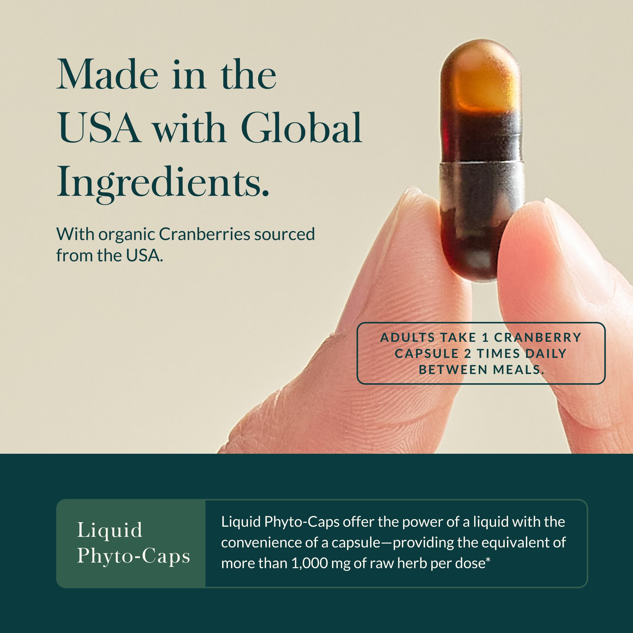 Gaia Herbs Cranberry Concentrate 420mg capsules on a wooden surface