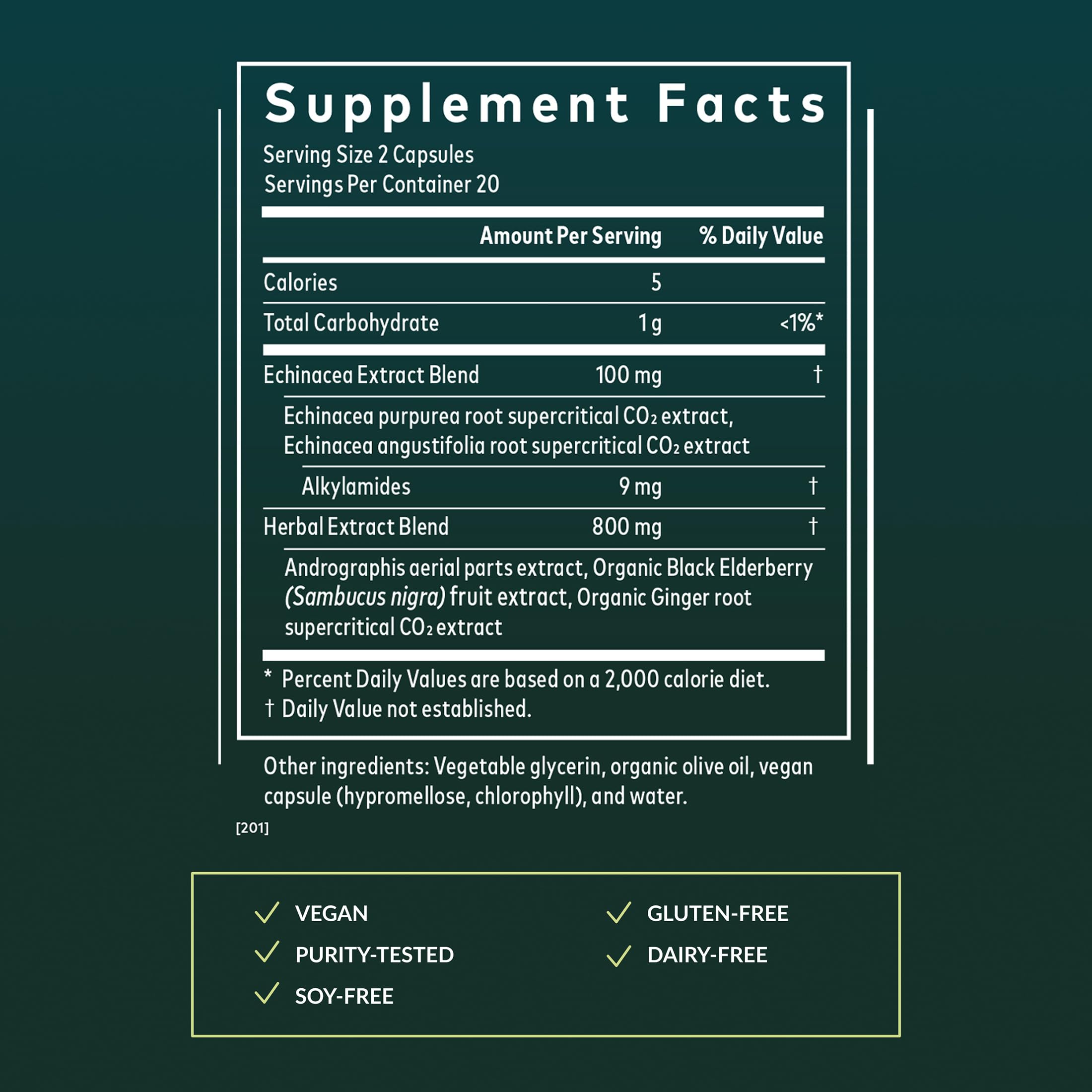 Gaia Herbs Echinacea Quick Defense 150g ingredients list on packaging