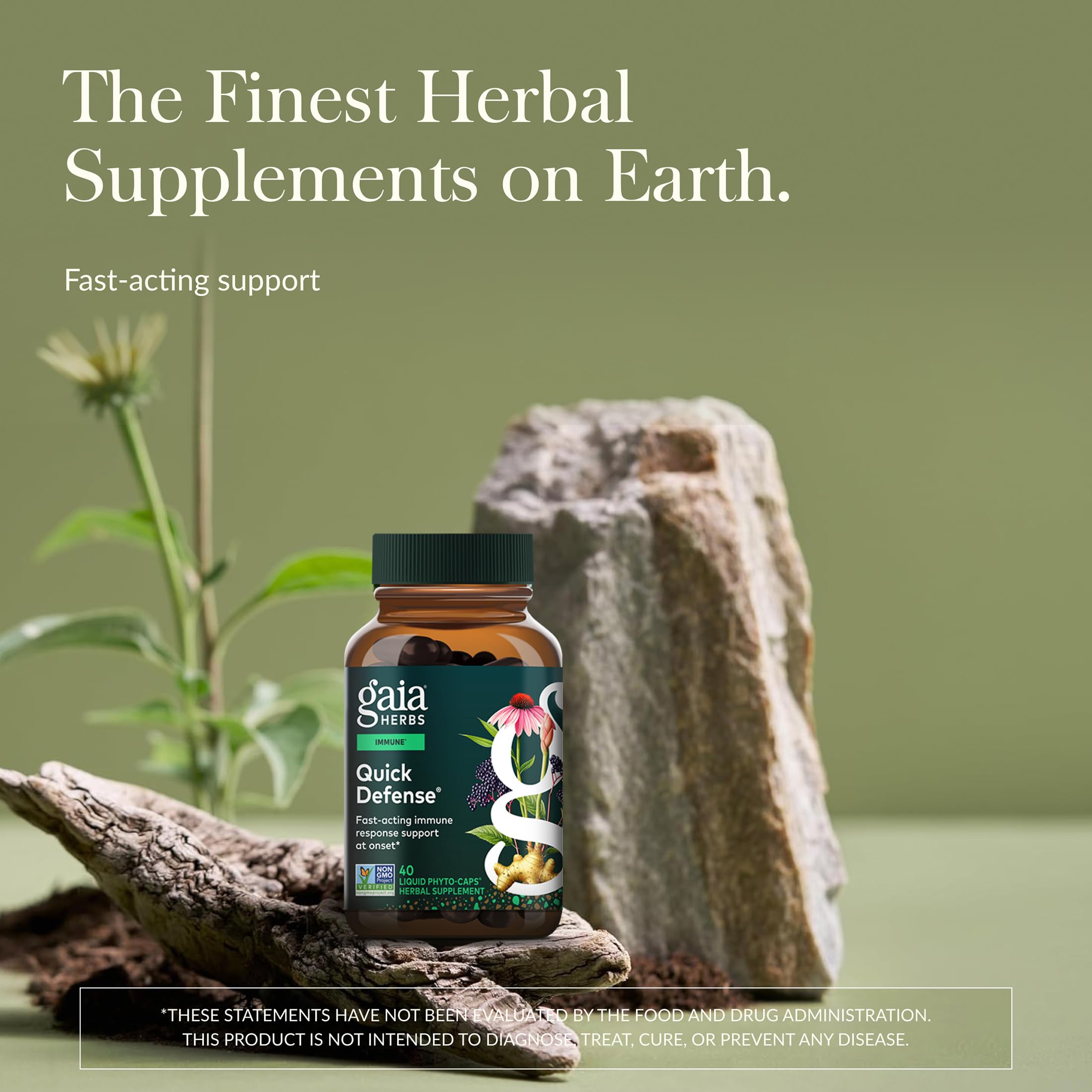 Gaia Herbs Echinacea Quick Defense 150g side view showing capsule details
