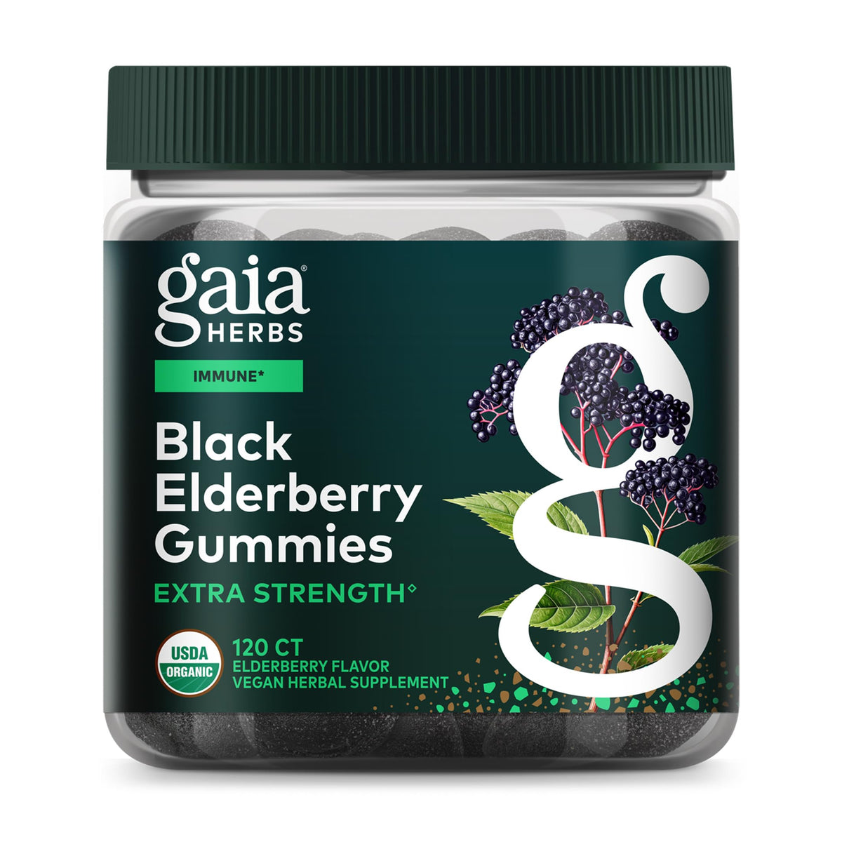 Gaia Herbs Elderberry Gummies front view with packaging
