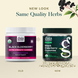 Gaia Herbs Elderberry Gummies with a measuring spoon