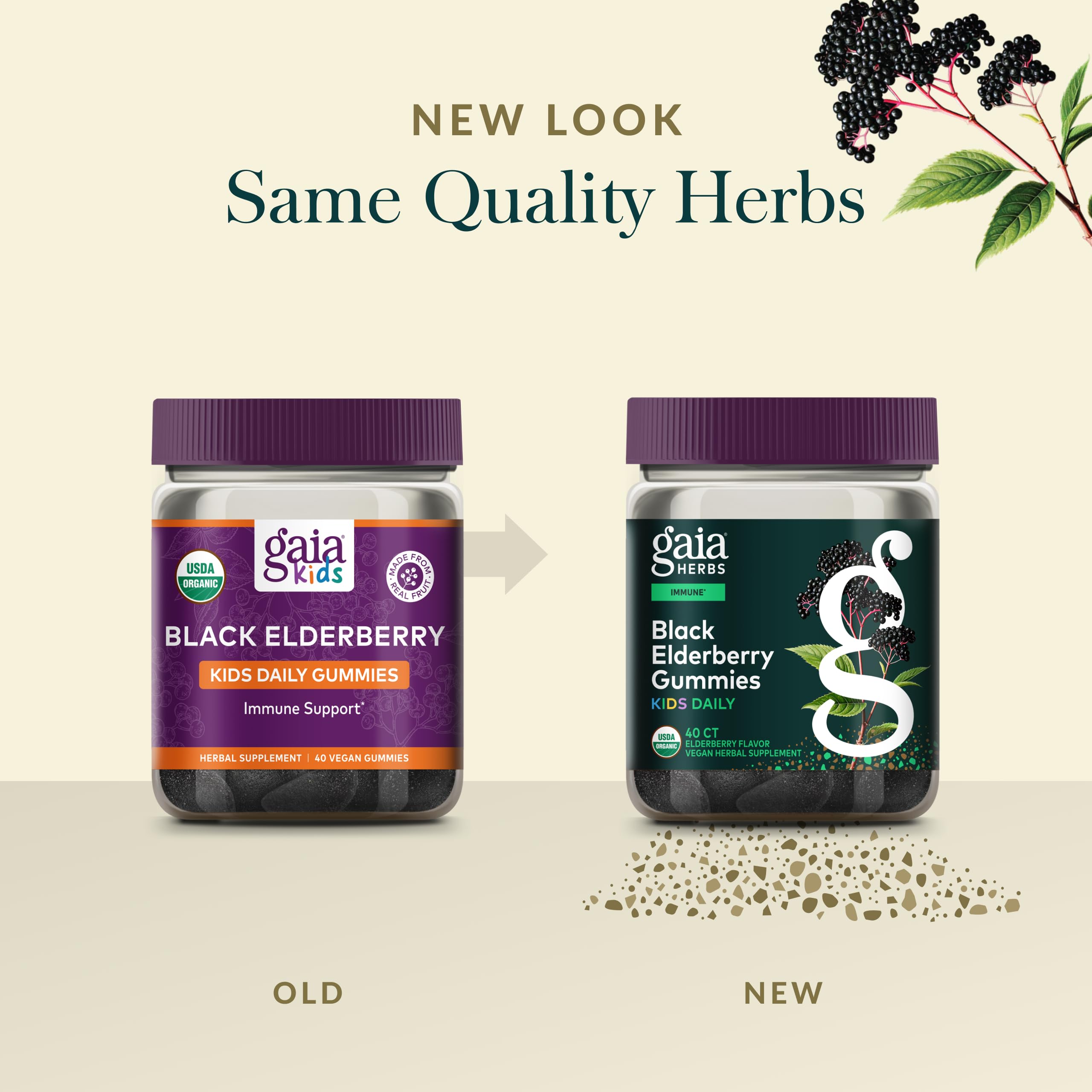 Gaia Herbs Elderberry Gummies with fresh elderberries