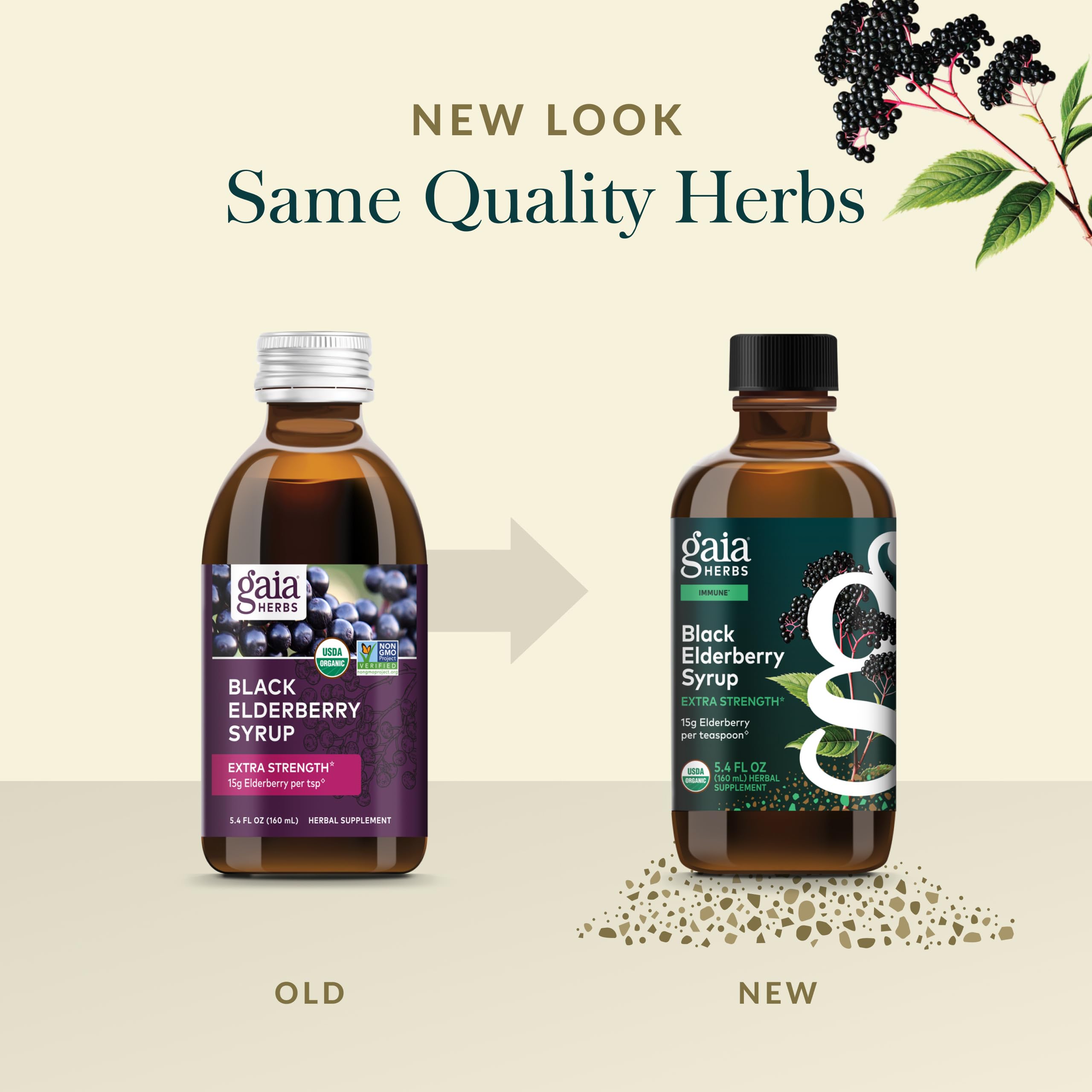 Gaia Herbs Elderberry Syrup 153g with fresh elderberries