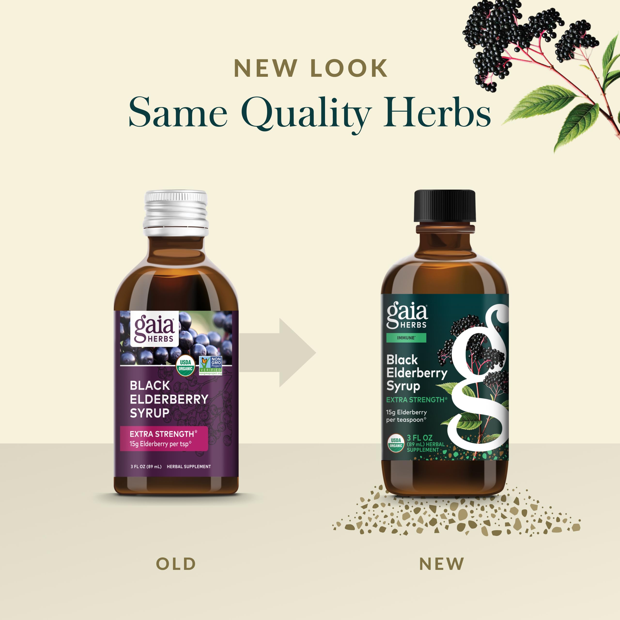Gaia Herbs Elderberry Syrup 236g with a glass of water