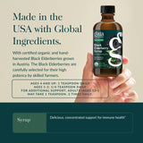 Gaia Herbs Elderberry Syrup 236g with a spoonful of syrup