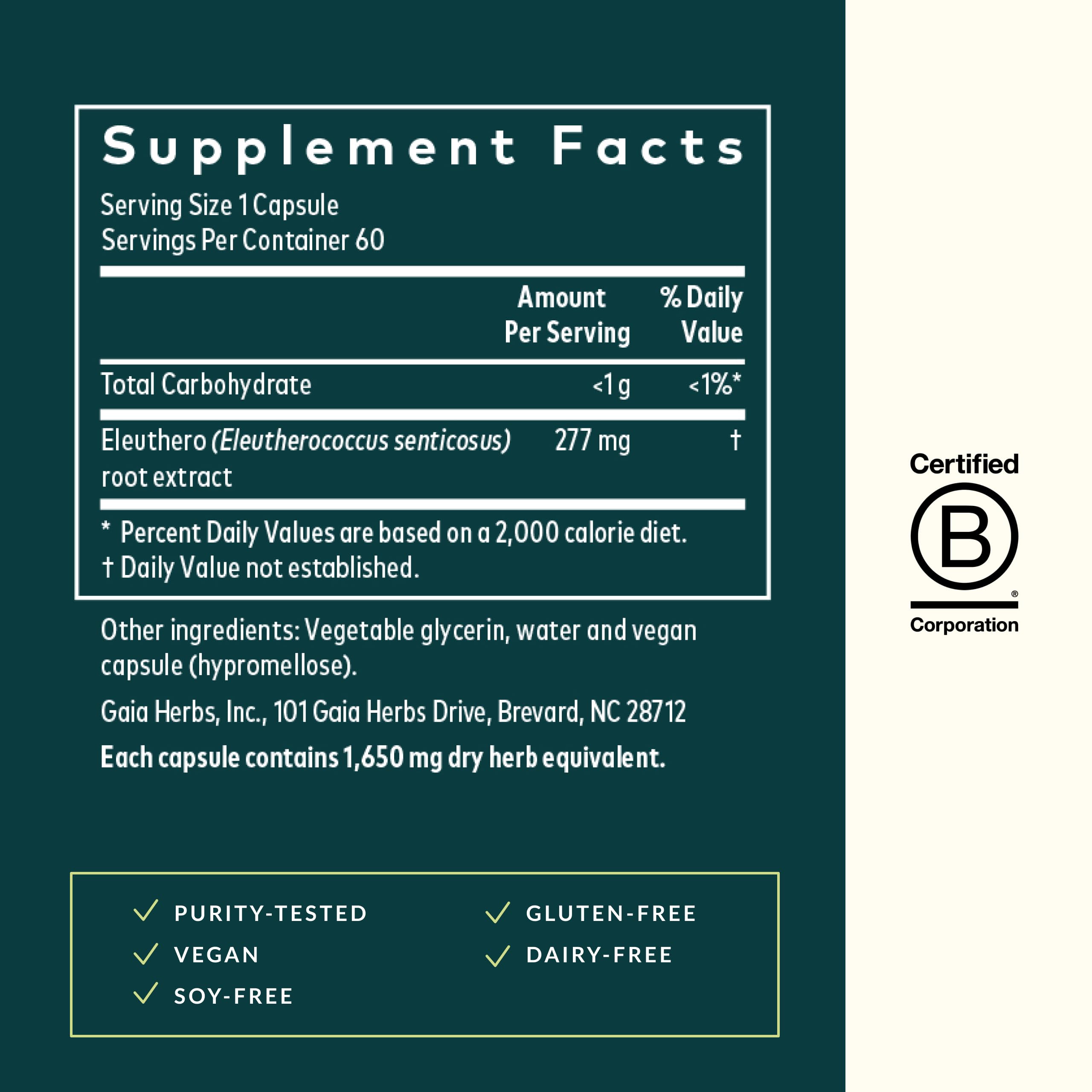Gaia Herbs Eleuthero Root Herbal Supplement bottle with label