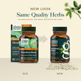 Gaia Herbs Eleuthero Root Herbal Supplement on a wooden table
