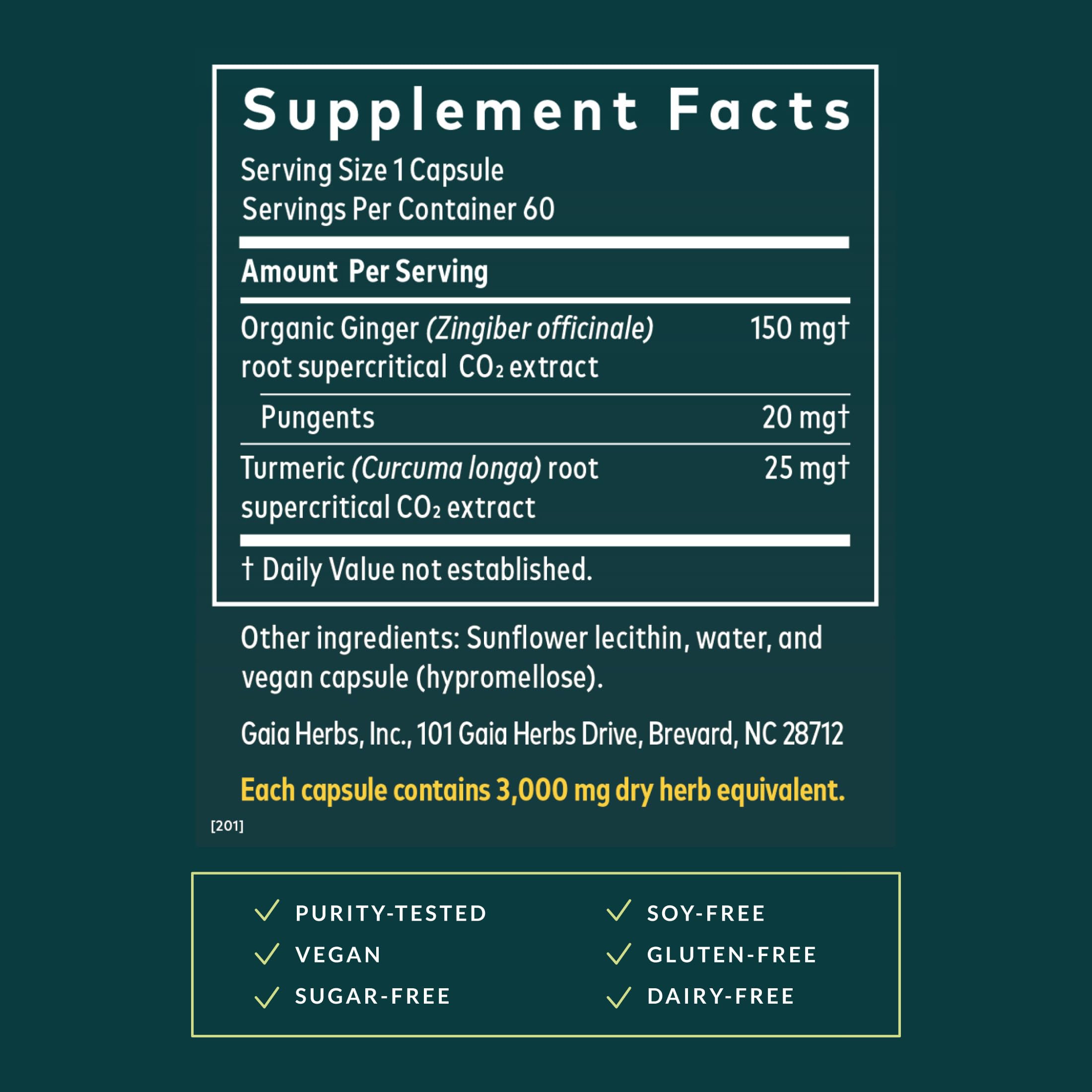 Gaia Herbs Ginger Herbal Supplement 168g packaging