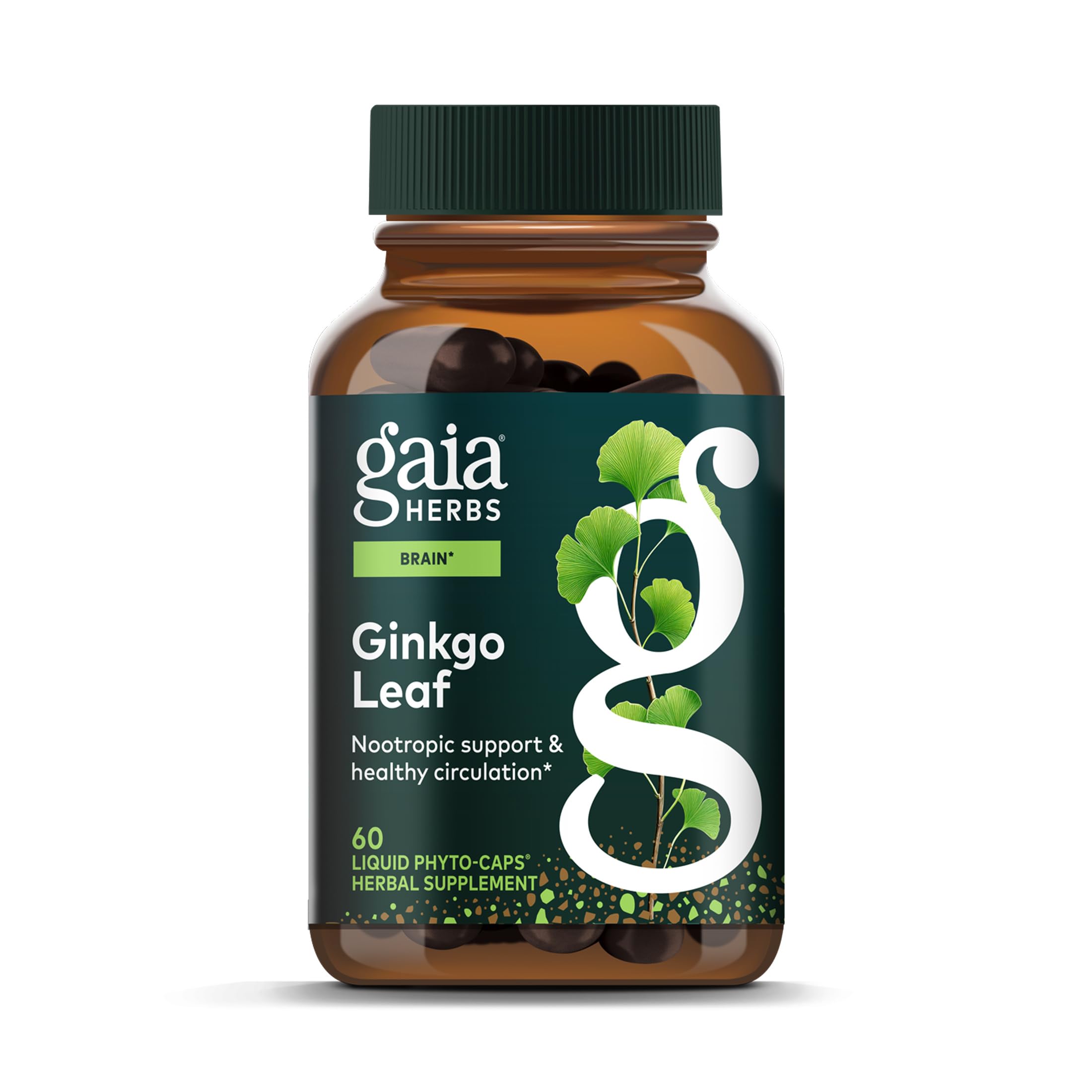 Gaia Herbs Ginkgo Biloba Capsules 1430mg front view