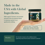 Gaia Herbs Golden Milk Vegan Blend scoop with powder