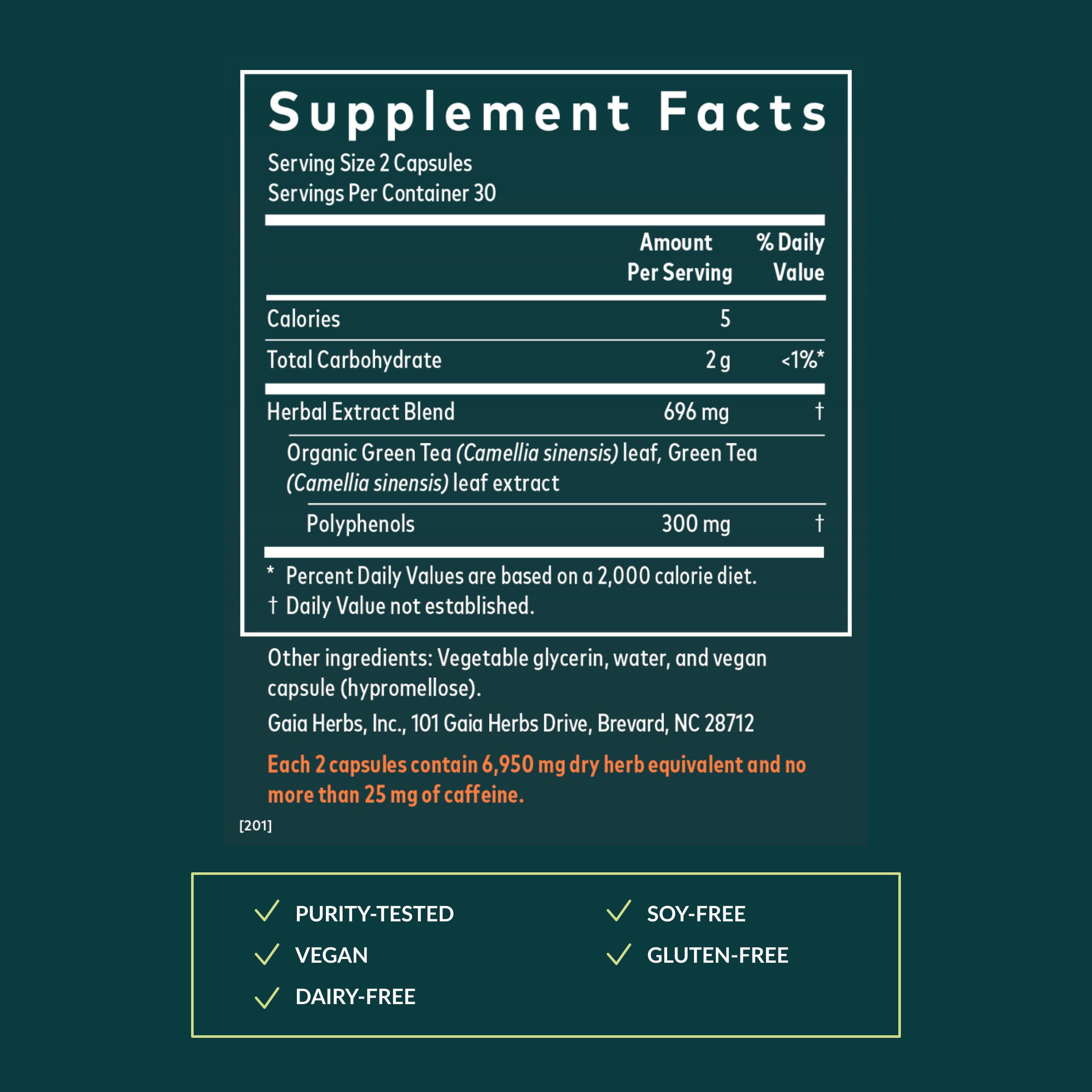 Gaia Herbs Green Tea Supplement packaging side view